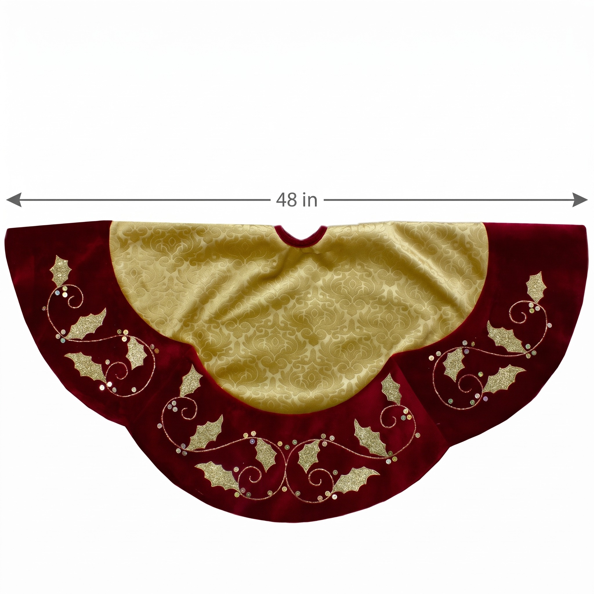 48 in Tree Skirt with Gold Holly Trim, Burgundy, photo 2 of 5