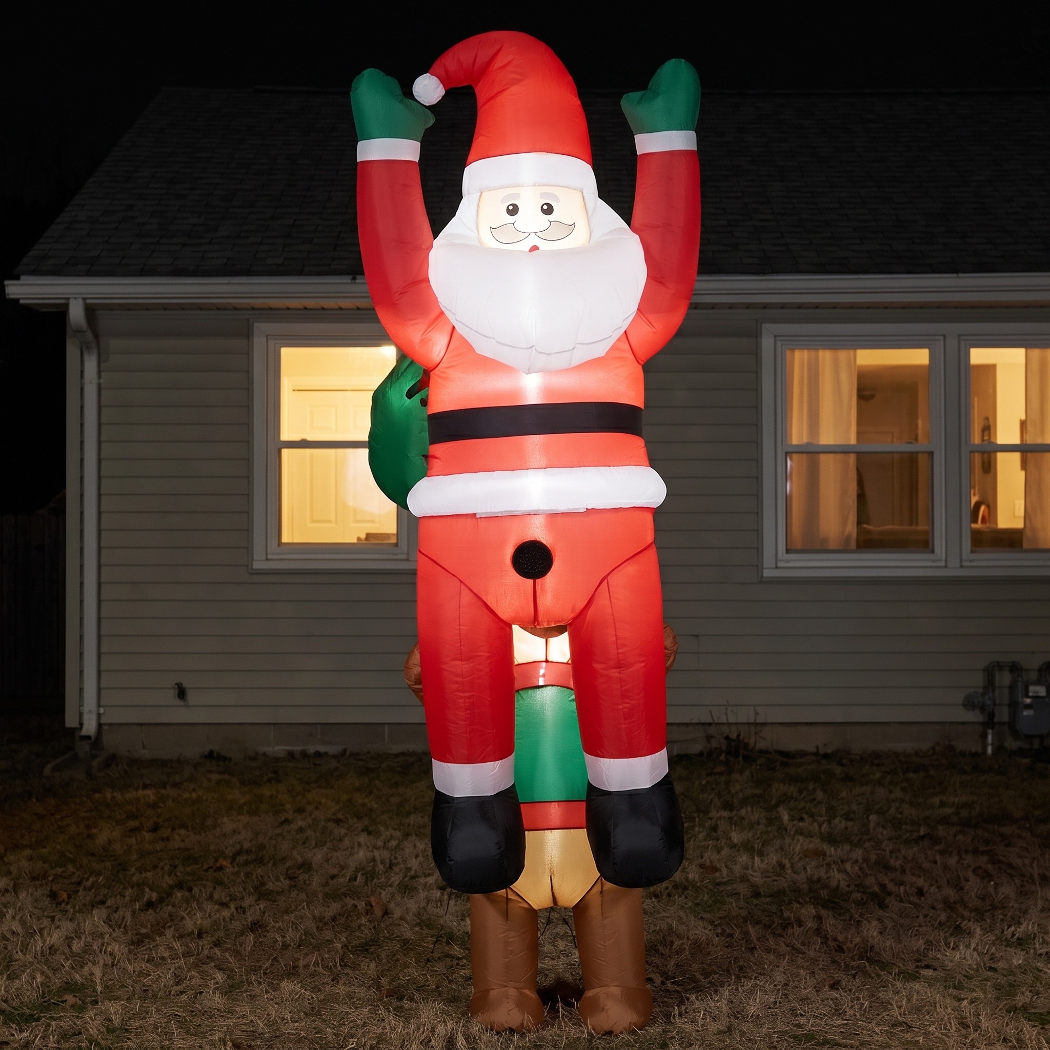 7 ft Hanging Santa Inflatable with Dog and LEDs, Red, photo 2 of 5