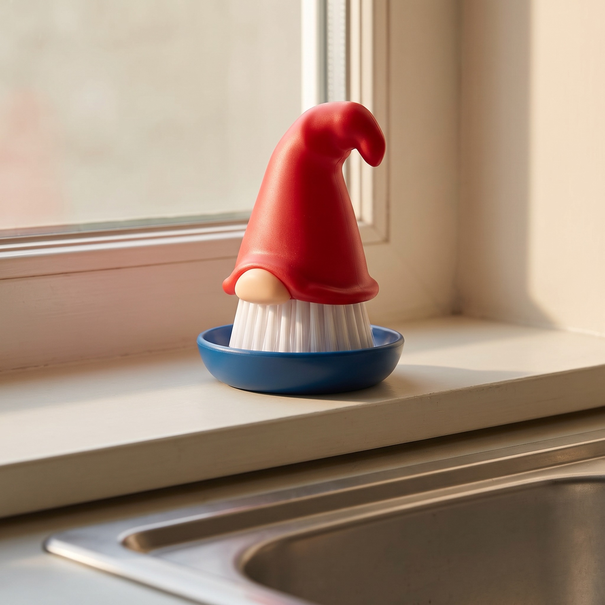 Gnome Dish Brush with Drip Tray, Red and Blue, photo 5 of 5