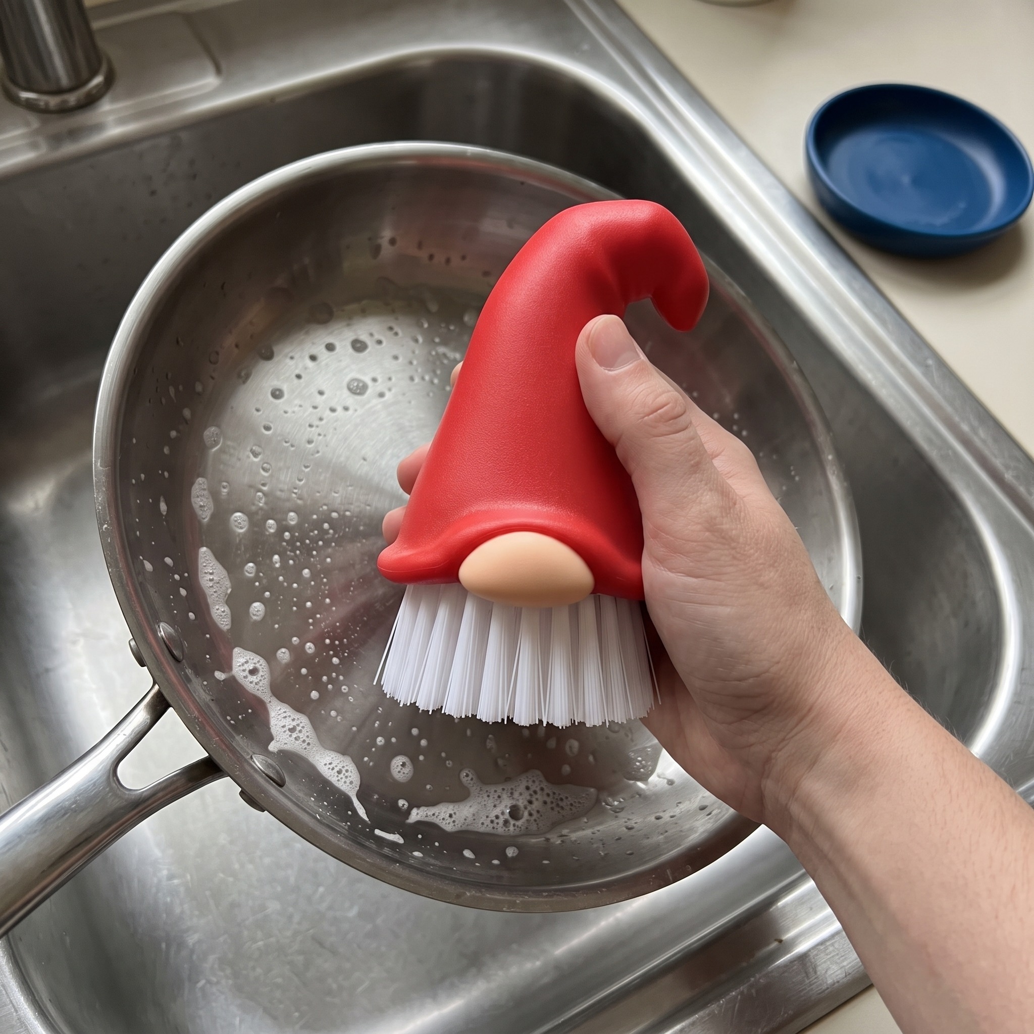 Gnome Dish Brush with Drip Tray, Red and Blue, photo 4 of 5