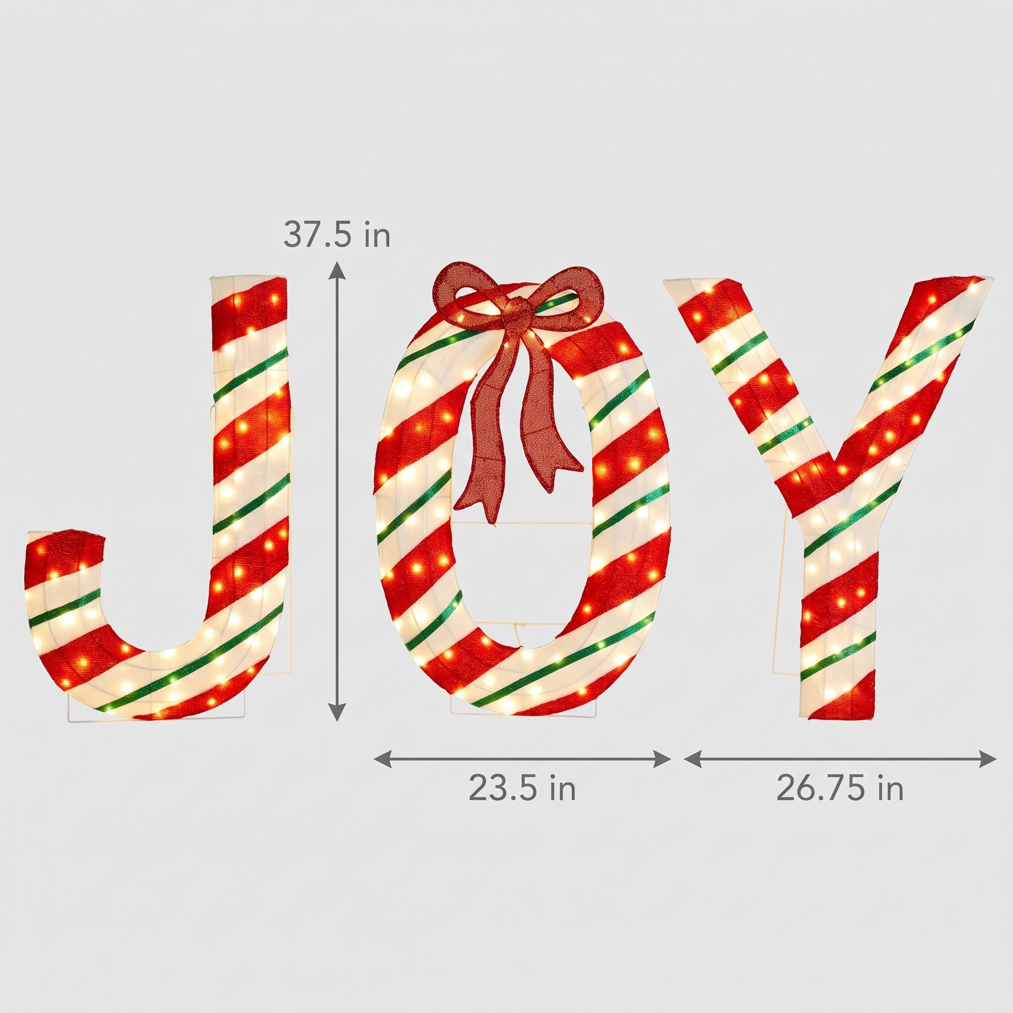 Joy Christmas Letters with LEDs, Set of 3, Peppermint Fabric, photo 2 of 5