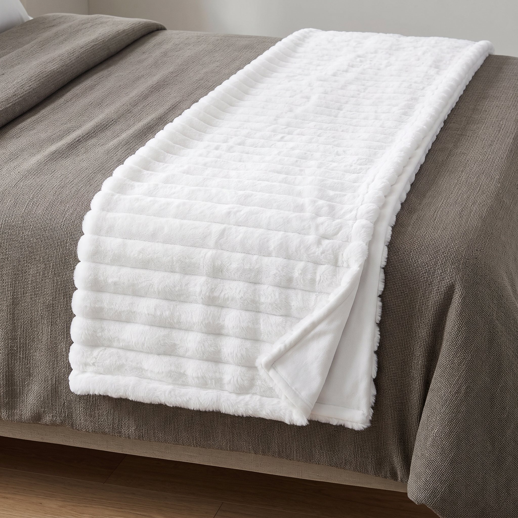 Faux Fur Throw Blanket with Raised Stripes, 50 x 60 in, White, photo 2 of 5