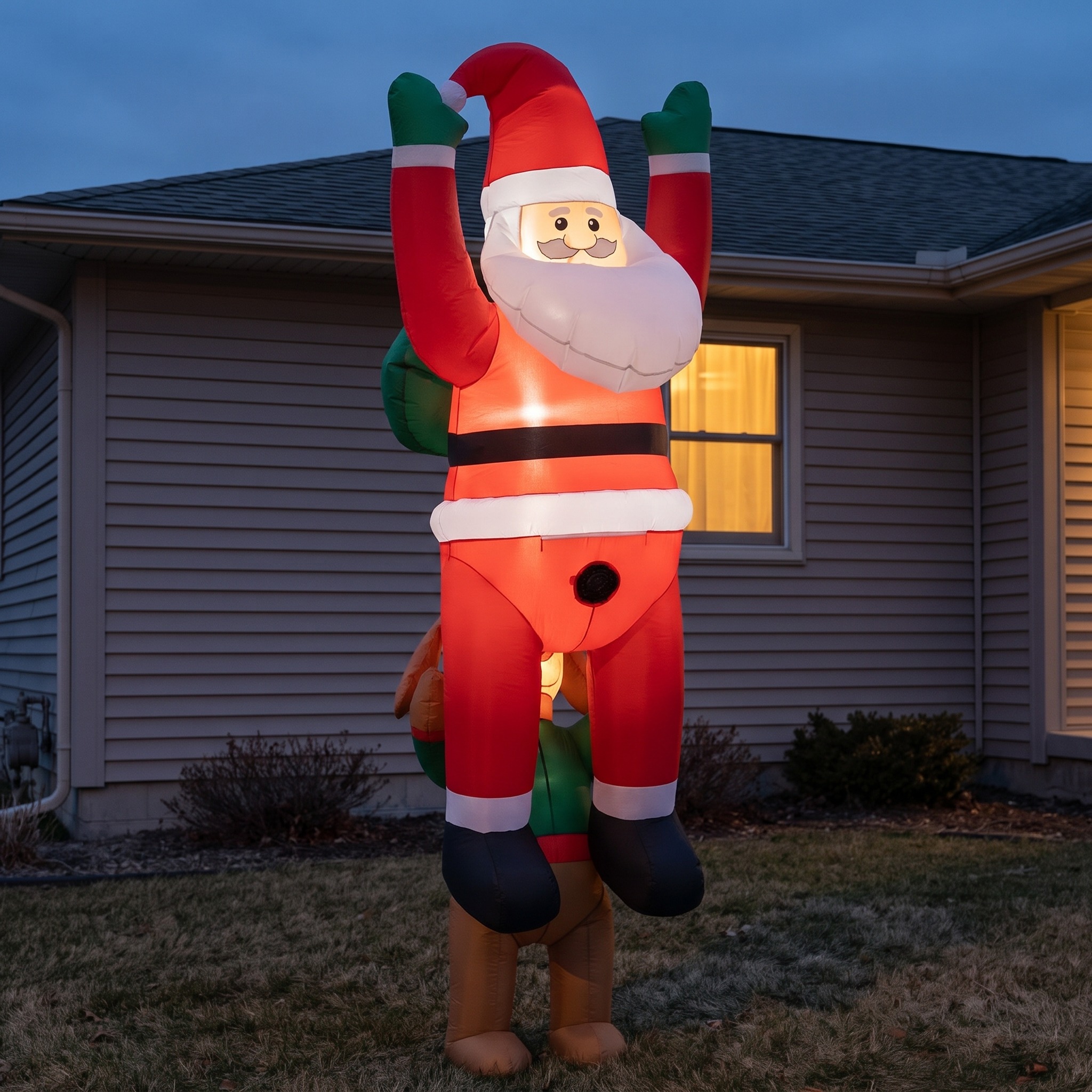 7 ft Hanging Santa Inflatable with Dog and LEDs, Red, photo 1 of 5