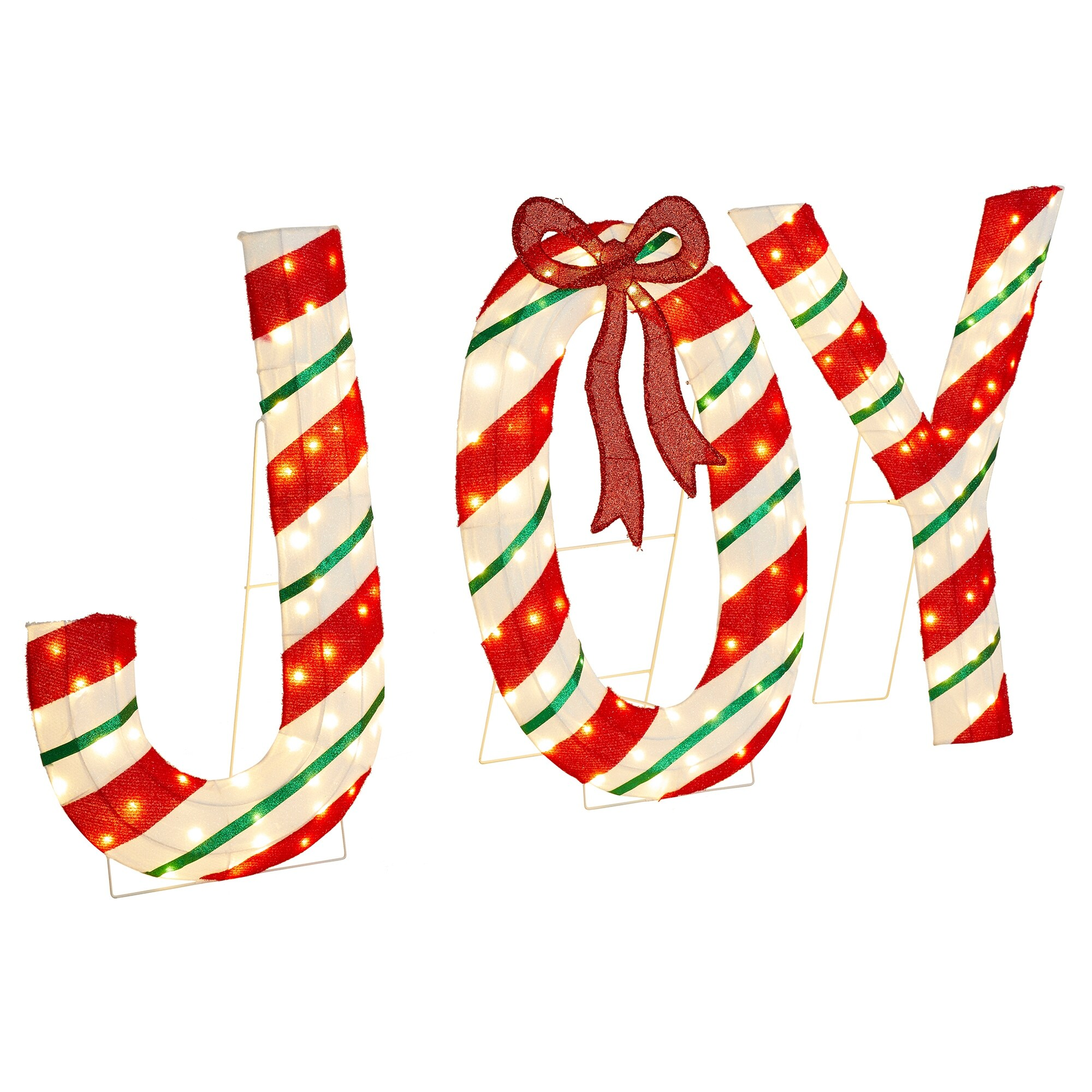 Joy Christmas Letters with LEDs, Set of 3, Peppermint Fabric, photo 3 of 5