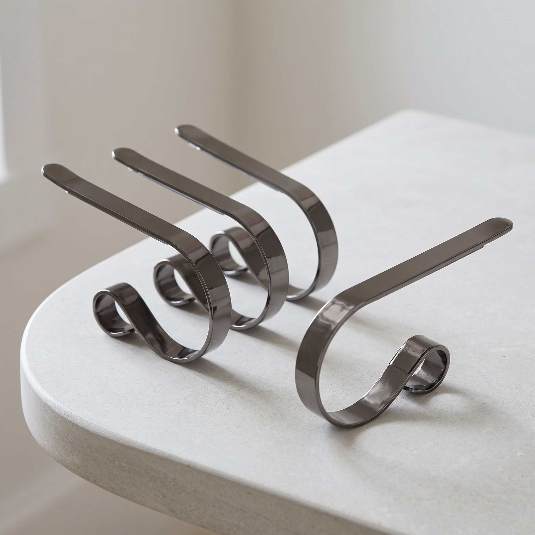 Mantel Stocking Holder Clips, Adjustable Metal — Brushed Nickel, Set of 4, photo 18 of 25