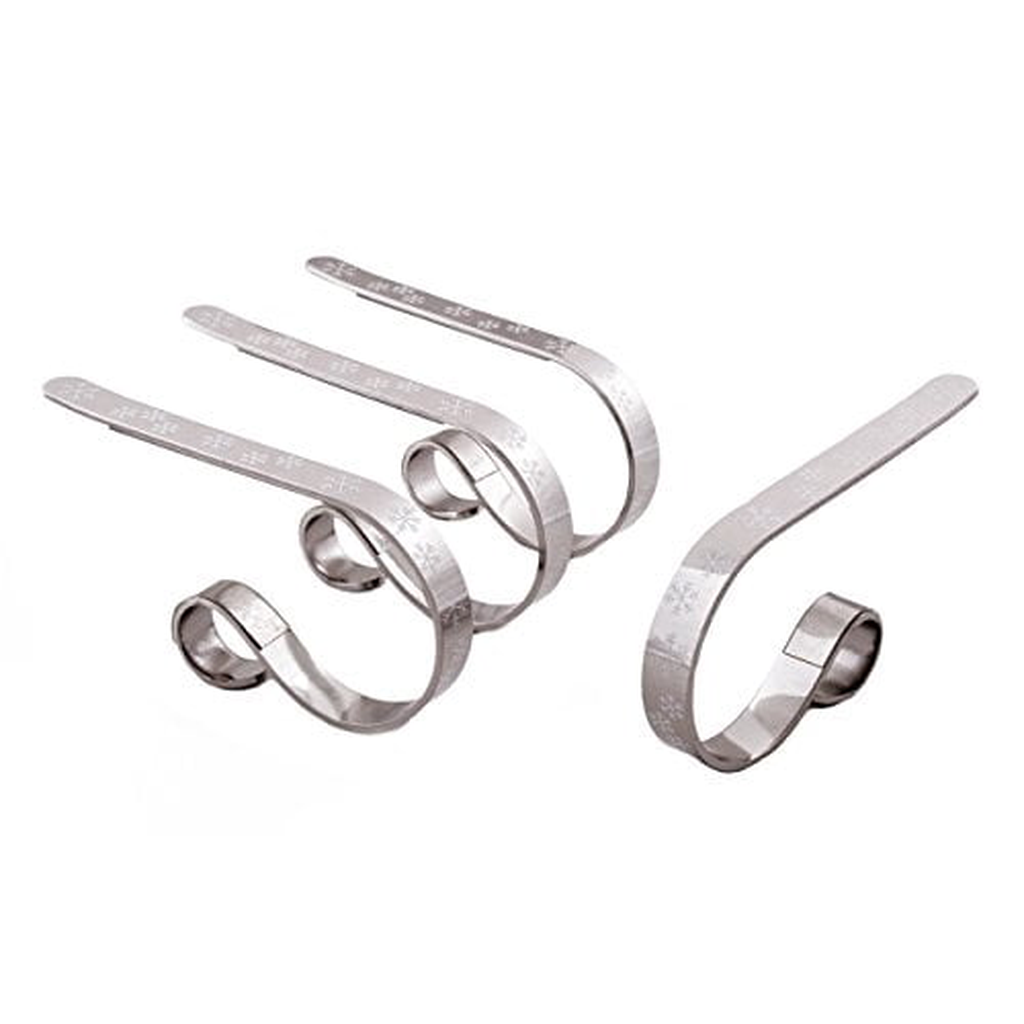 Mantel Stocking Holder Clips, Adjustable Metal — Silver with White Snowflakes, Set of 4, photo 13 of 25