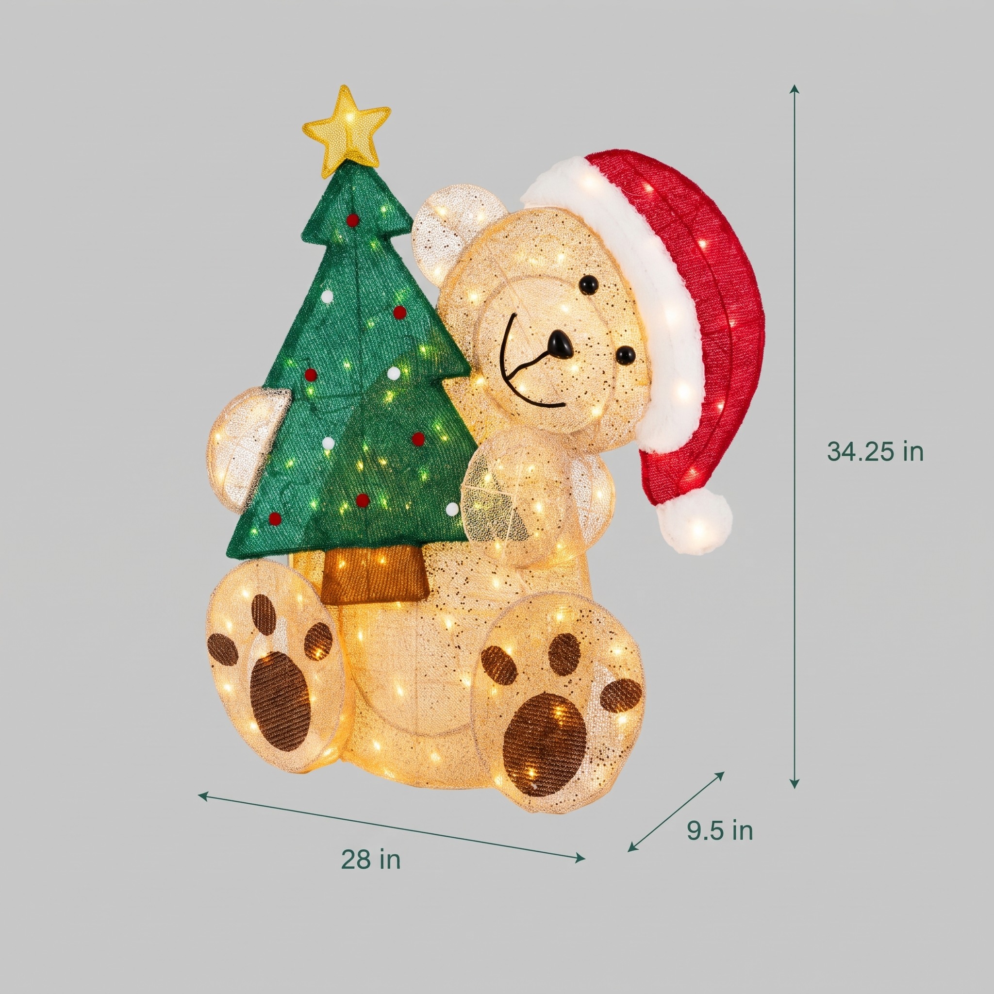 Lighted Christmas Bear with Tree, 34 in, Gold Mesh, photo 2 of 5
