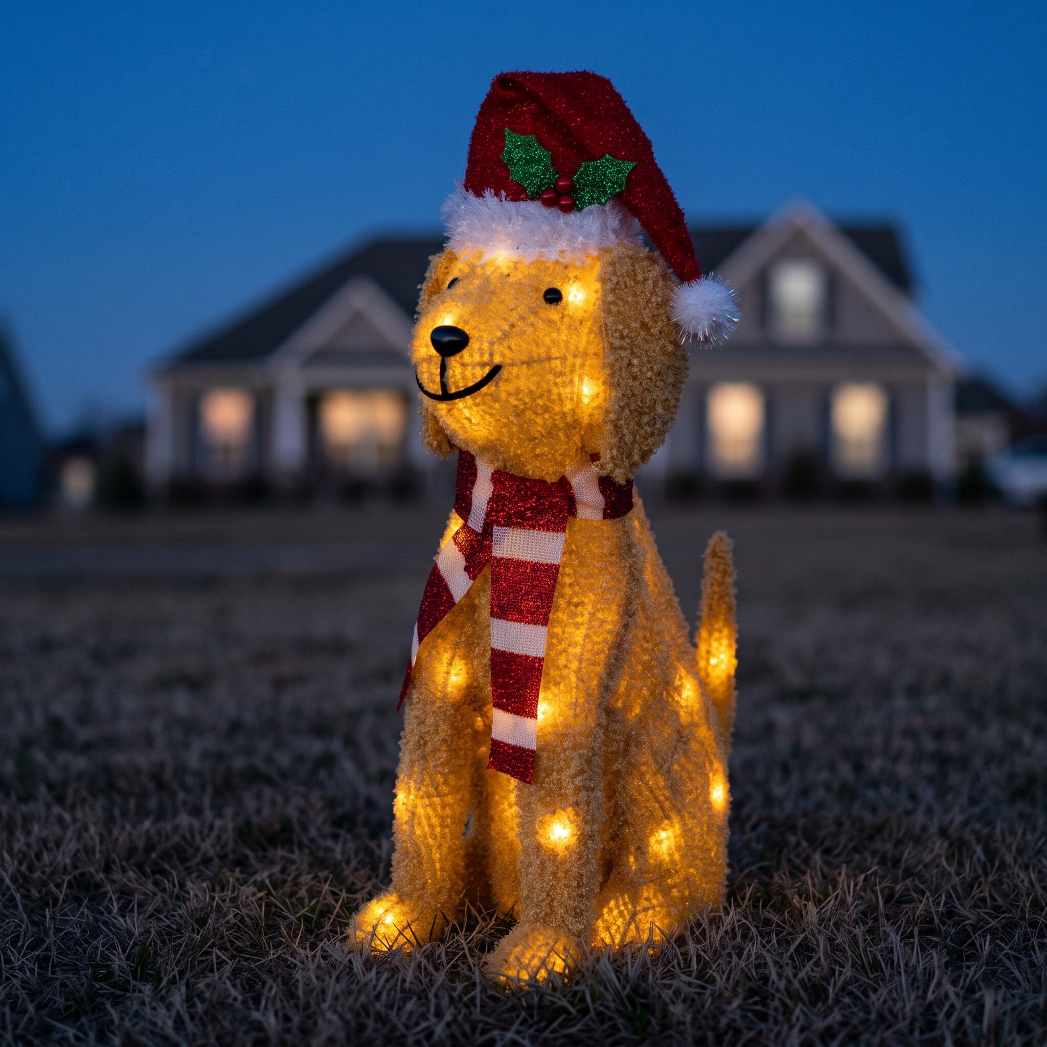 22 in Lighted Christmas Dog with Scarf, Gold, photo 4 of 5