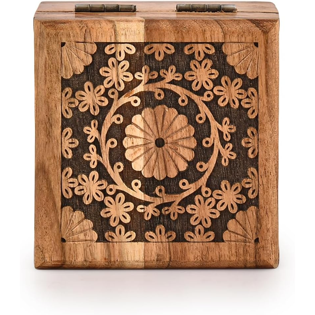 Keepsake Box with Floral Lid, 4 in, Brown Wood, photo 5 of 5
