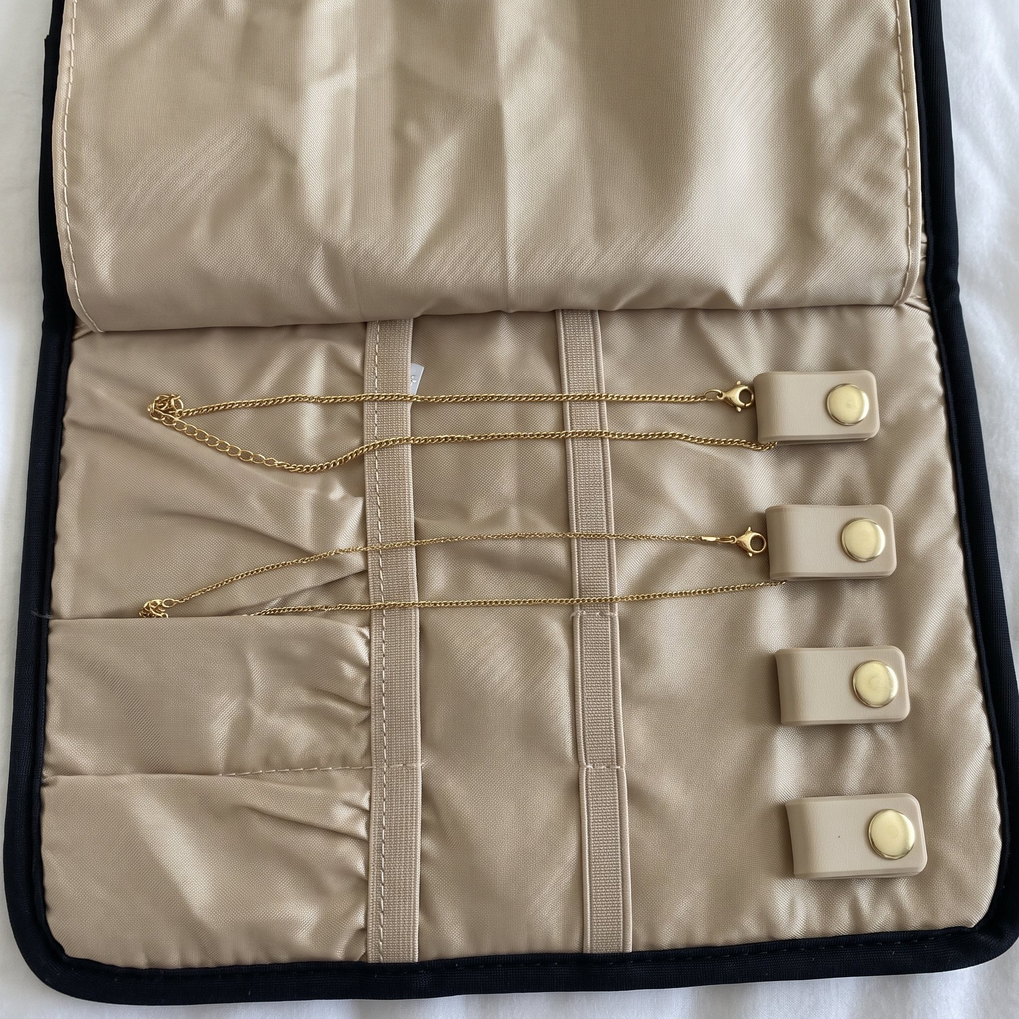 Travel Jewelry Roll with Necklace Straps, Quilted Fabric, Black, photo 3 of 5