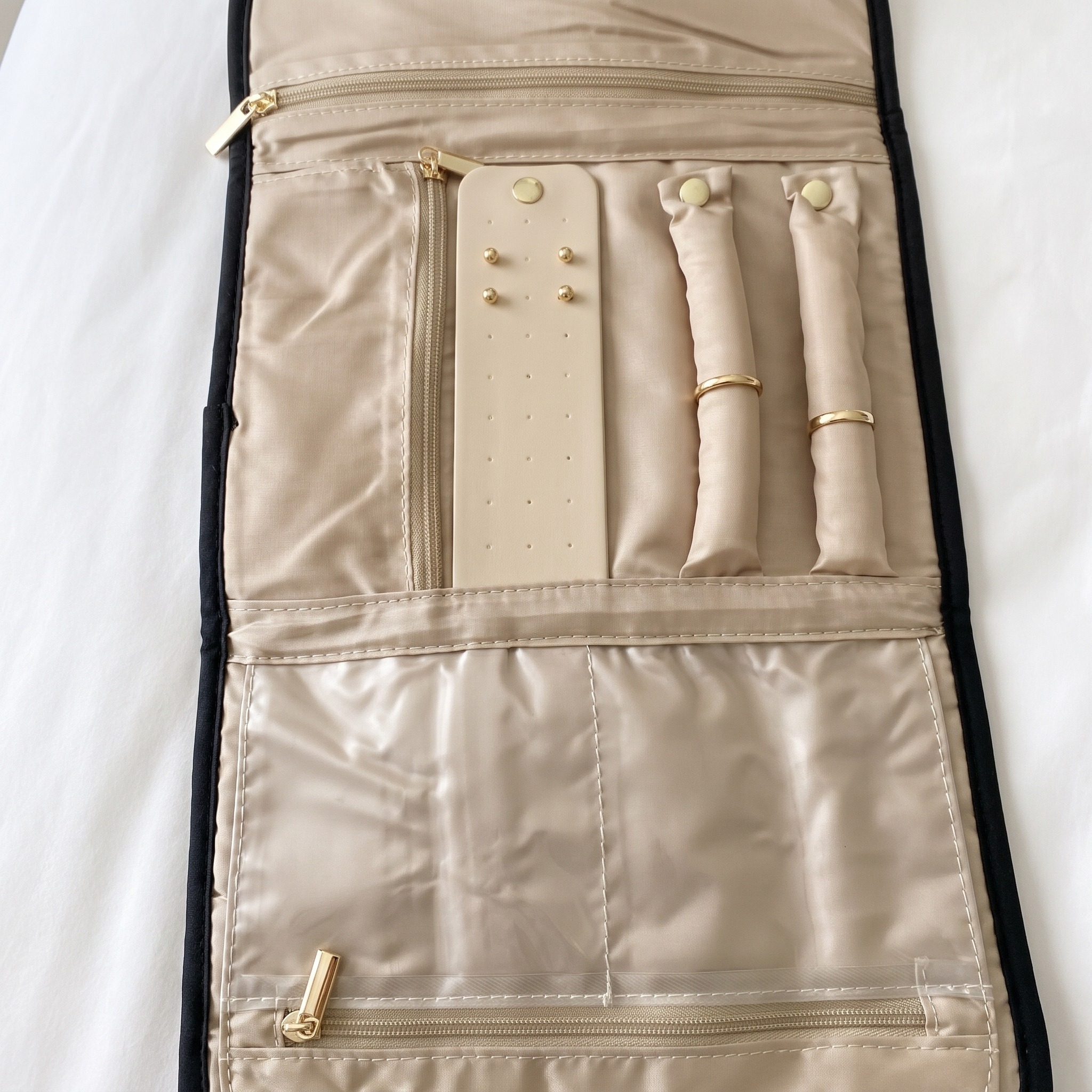 Travel Jewelry Roll with Necklace Straps, Quilted Fabric, Black, photo 2 of 5