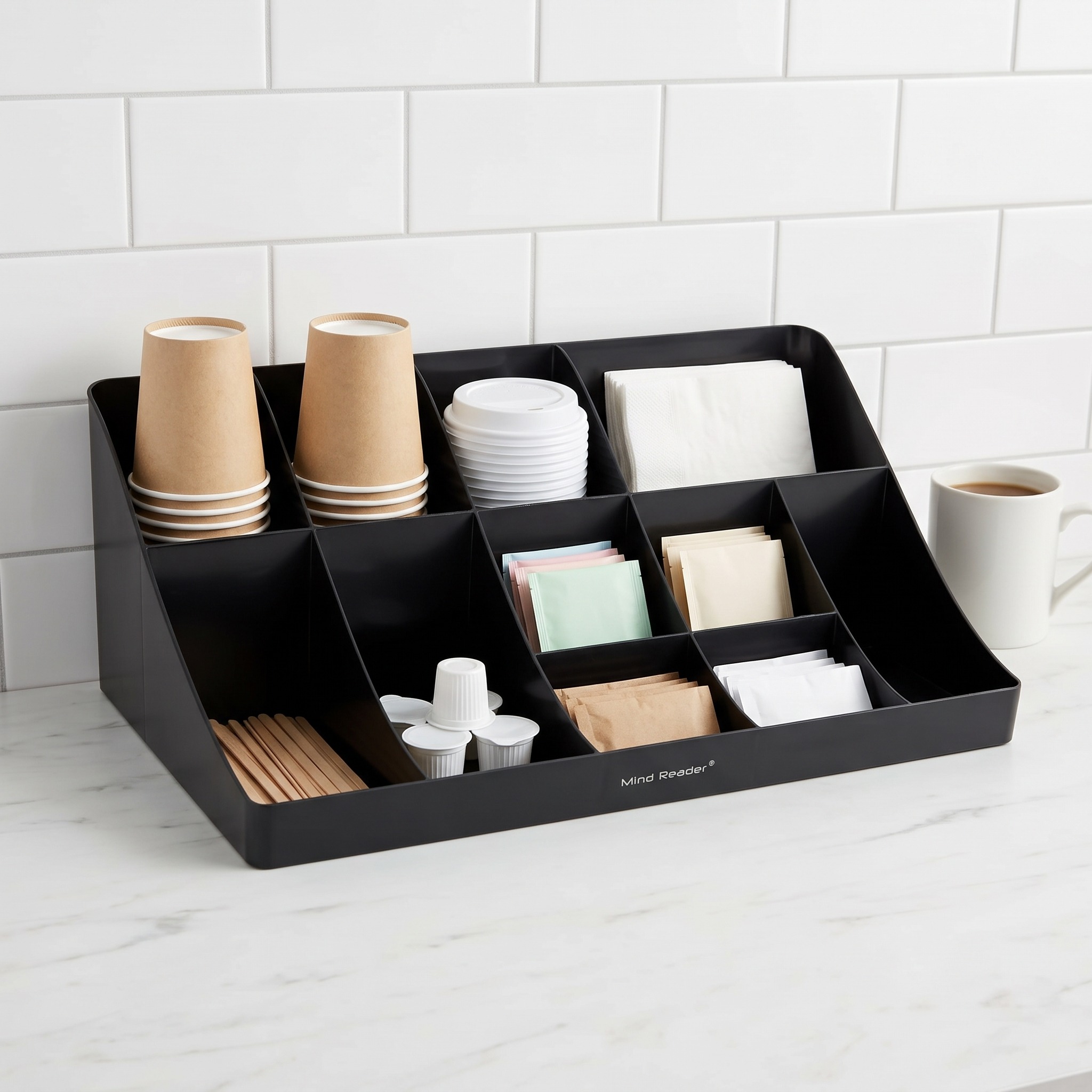 11-Compartment Coffee Caddy, 18 in, Black Plastic, photo 1 of 5
