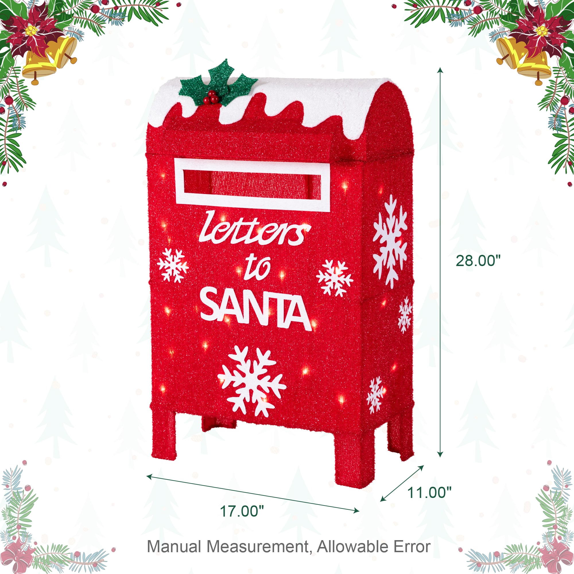 28 in LED Christmas Mailbox with Glittered Mesh, Red, photo 2 of 5