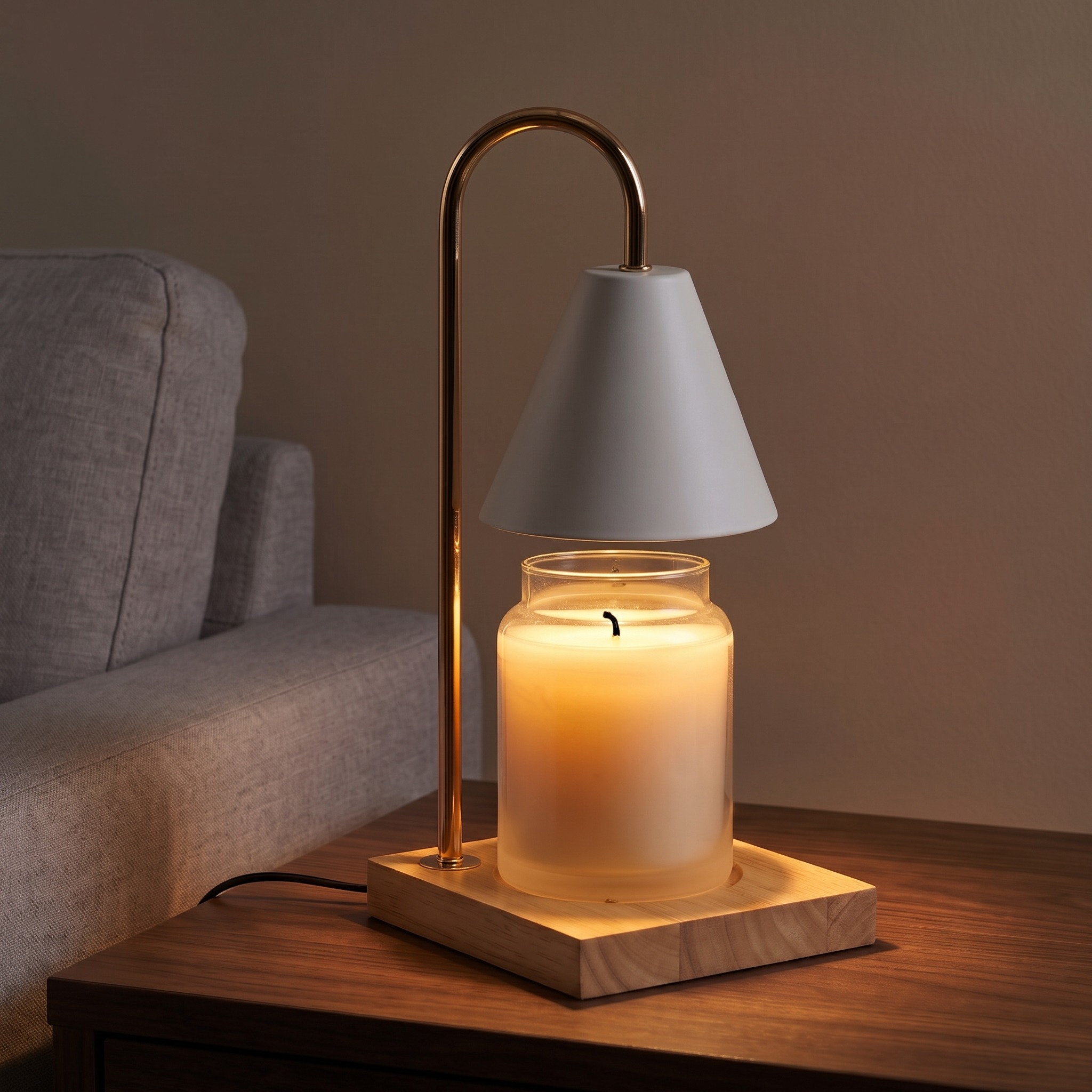 Candle Warmer Lamp with Wood Base, 13 in, White, photo 1 of 5