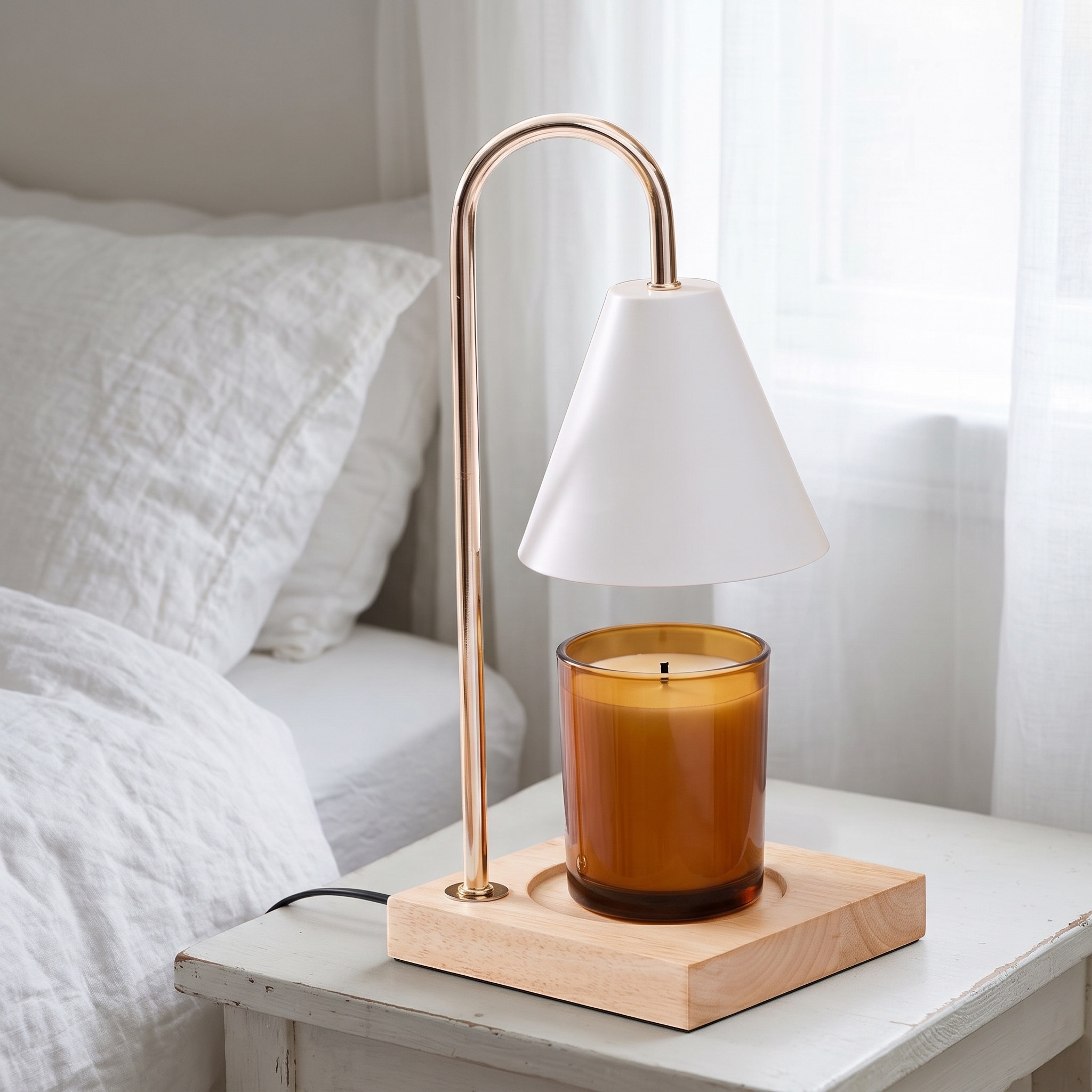 Candle Warmer Lamp with Wood Base, 13 in, White, photo 4 of 5