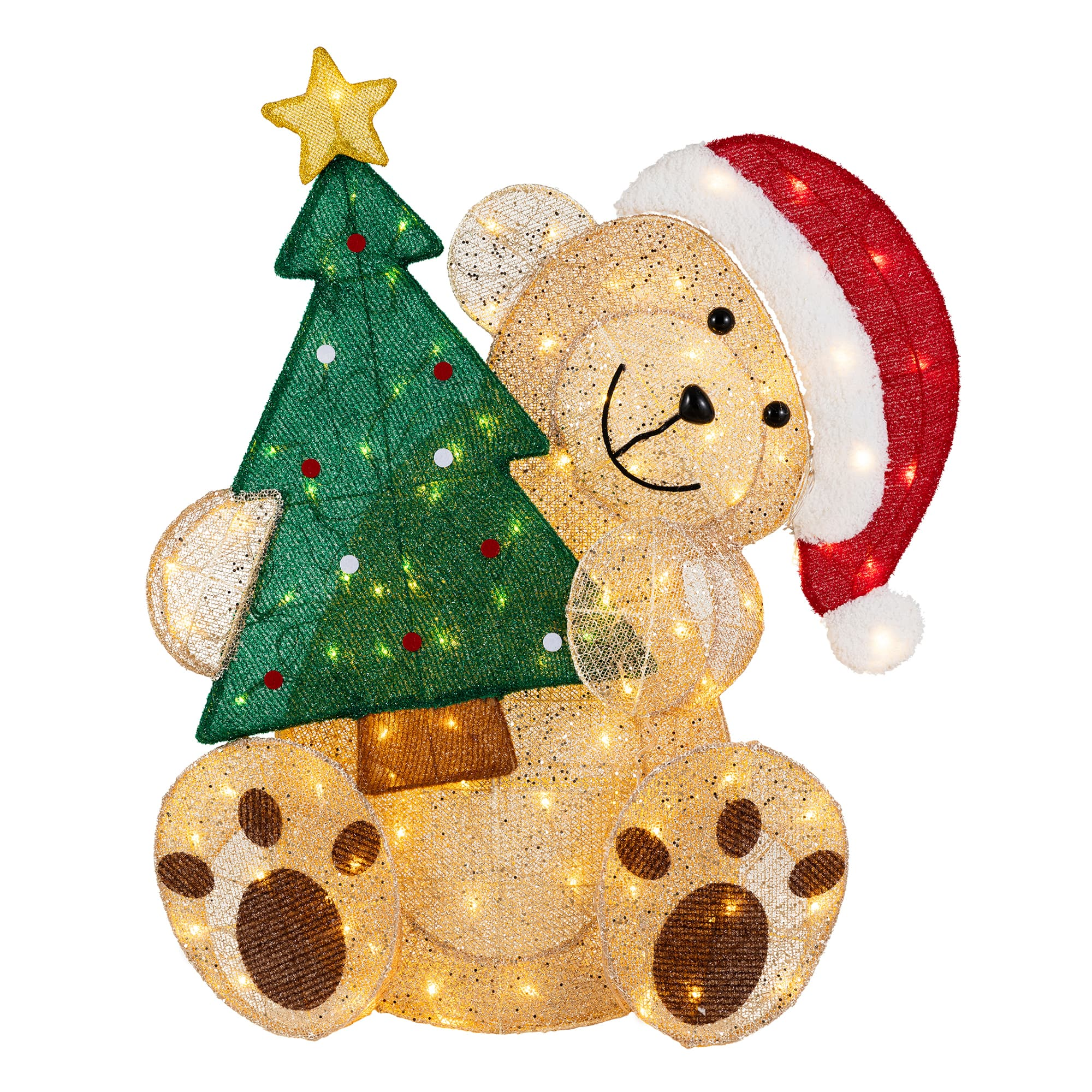 Lighted Christmas Bear with Tree, 34 in, Gold Mesh, photo 3 of 5