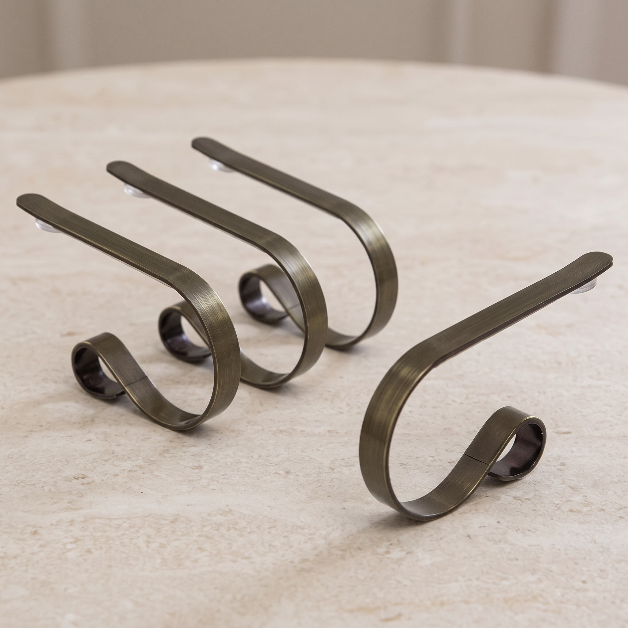 Mantel Stocking Holder Clips, Adjustable Metal — Antique Brass, Set of 4, photo 16 of 25