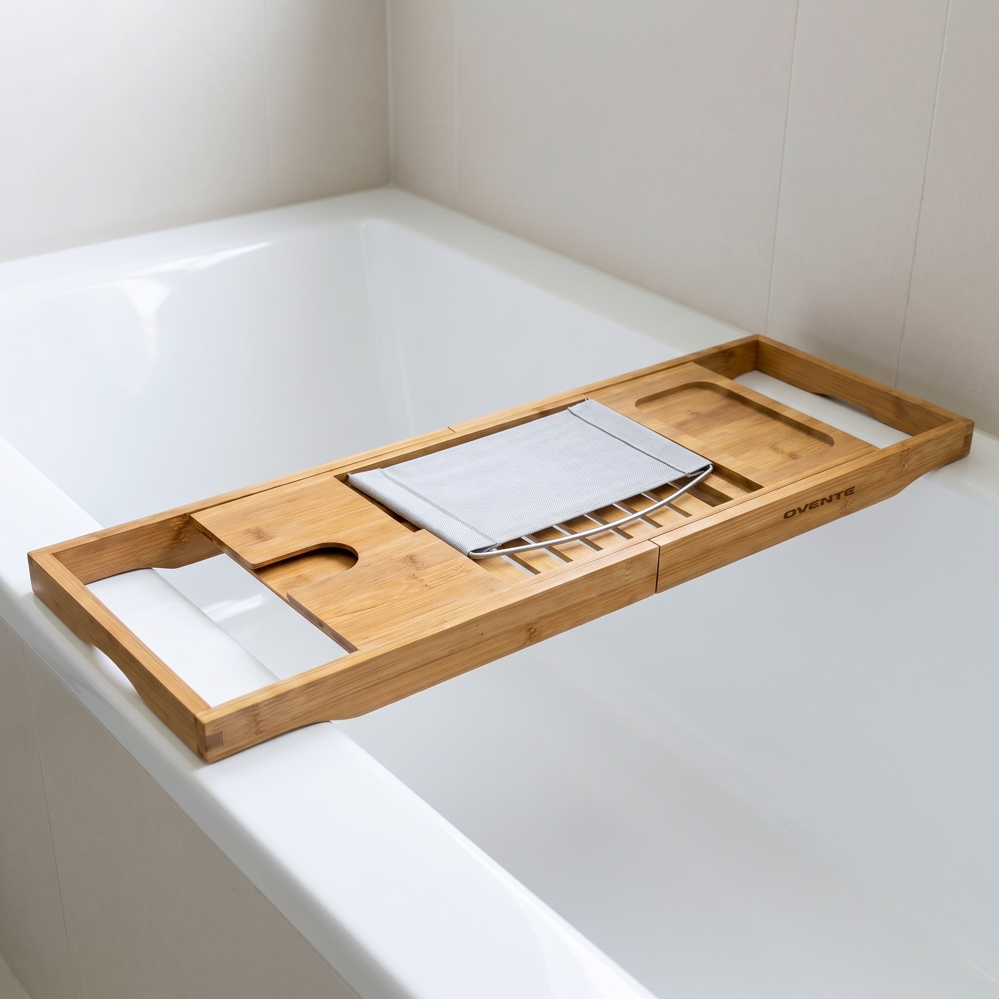 Bathtub Caddy, 28–41 in Bamboo with Folding Book Rest, photo 4 of 5