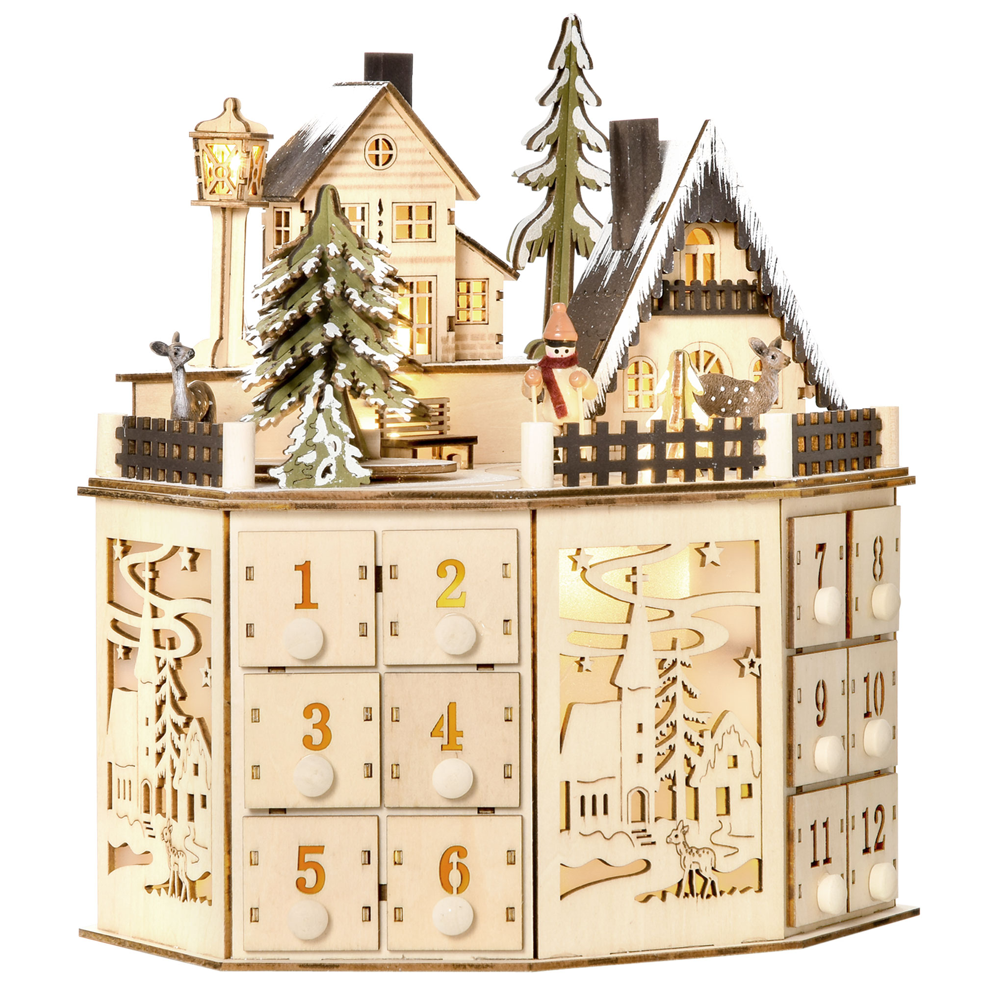 24-Drawer Wooden Advent Calendar with LED Village, Natural, photo 3 of 5