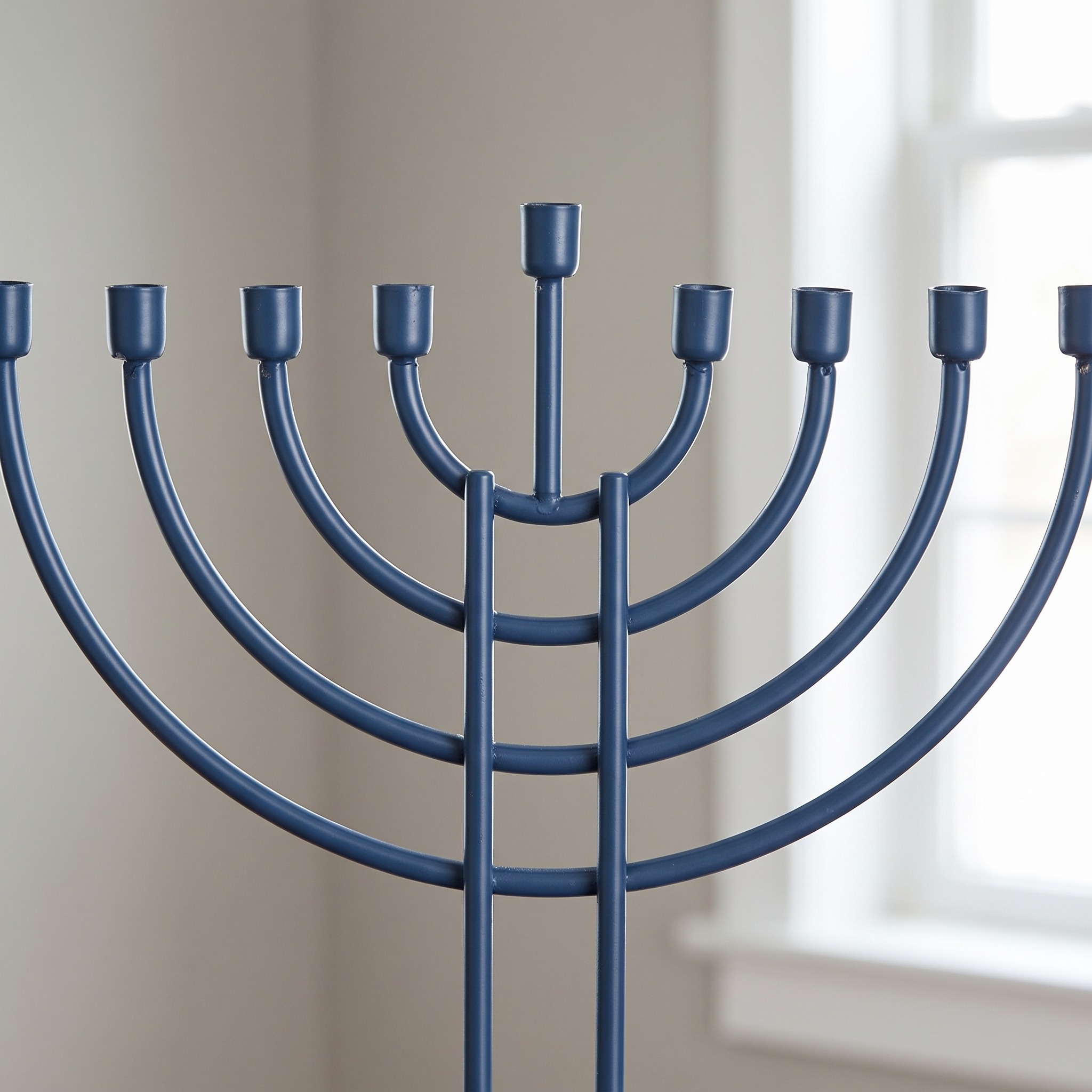 Steel Hanukkah Menorah with Curved Branches, Slate Blue, photo 3 of 5