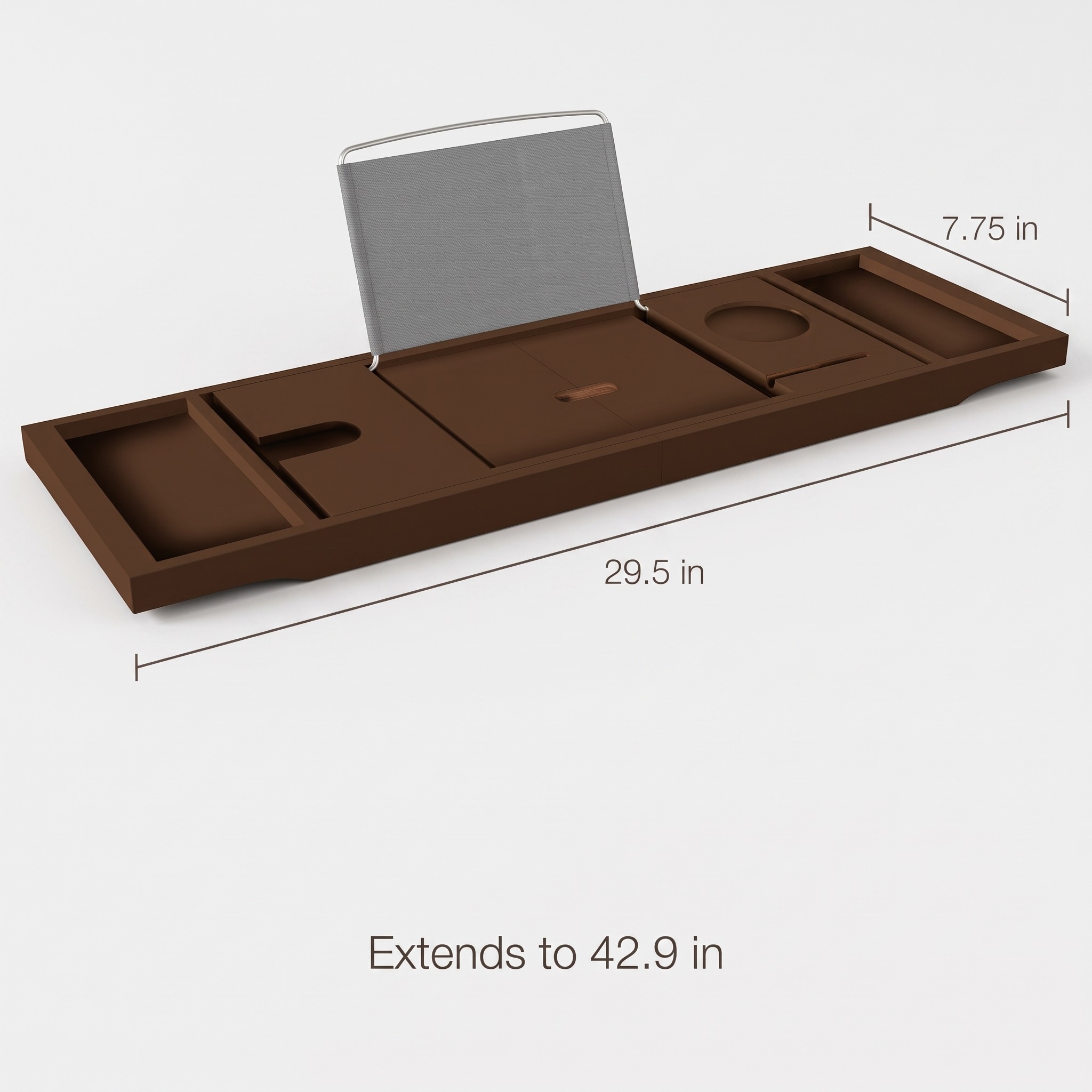 Foldable Bathtub Tray with Book Rest, Brown Bamboo, photo 2 of 5