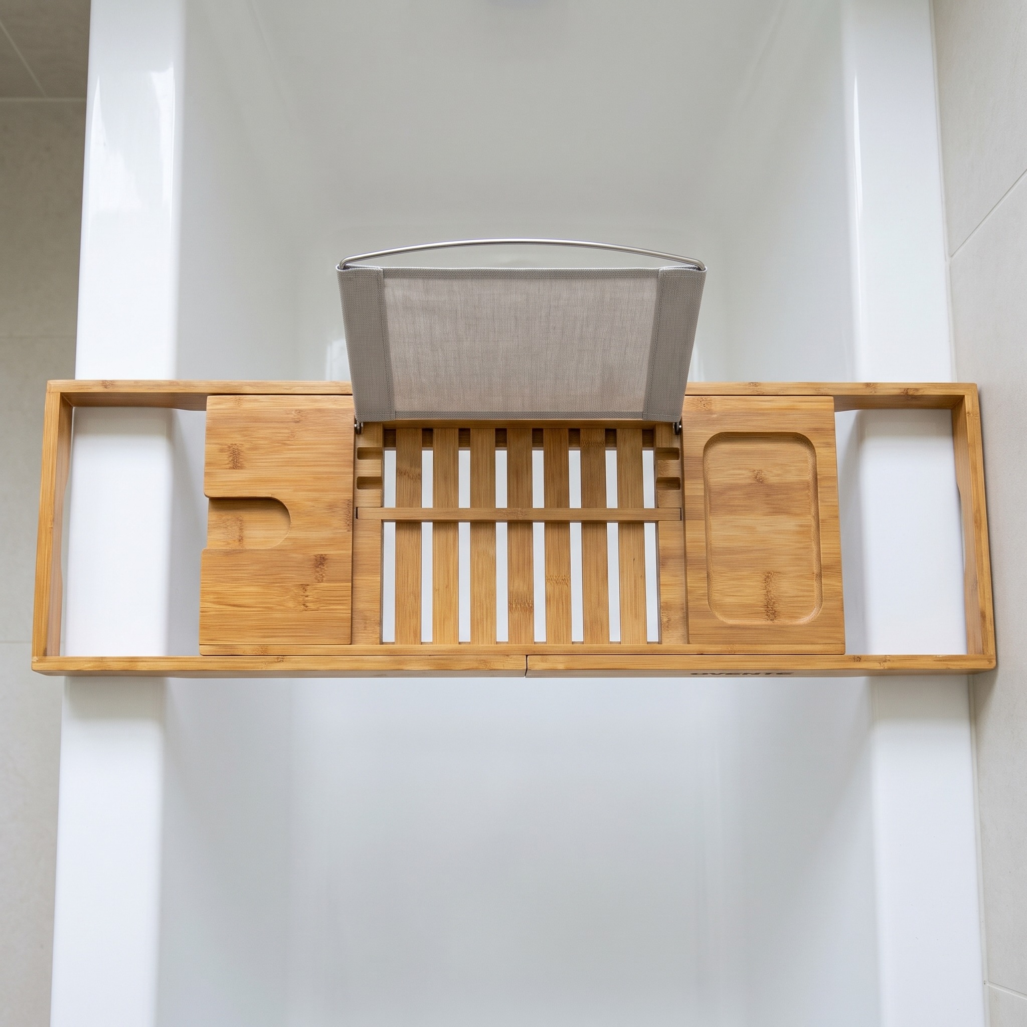 Bathtub Caddy, 28–41 in Bamboo with Folding Book Rest, photo 3 of 5