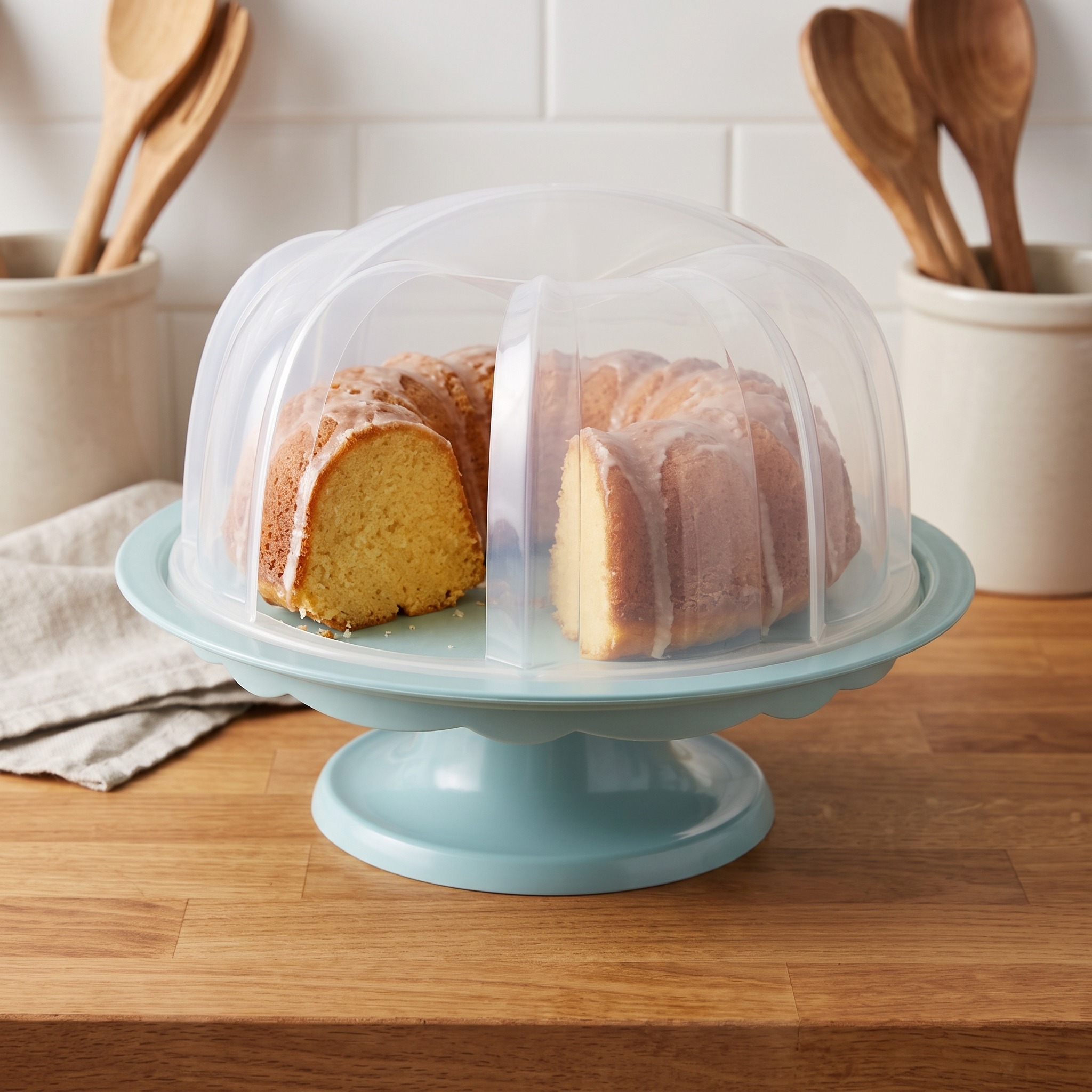 13 in Cake Stand with Locking Dome, Plastic, Sea Glass, photo 5 of 5