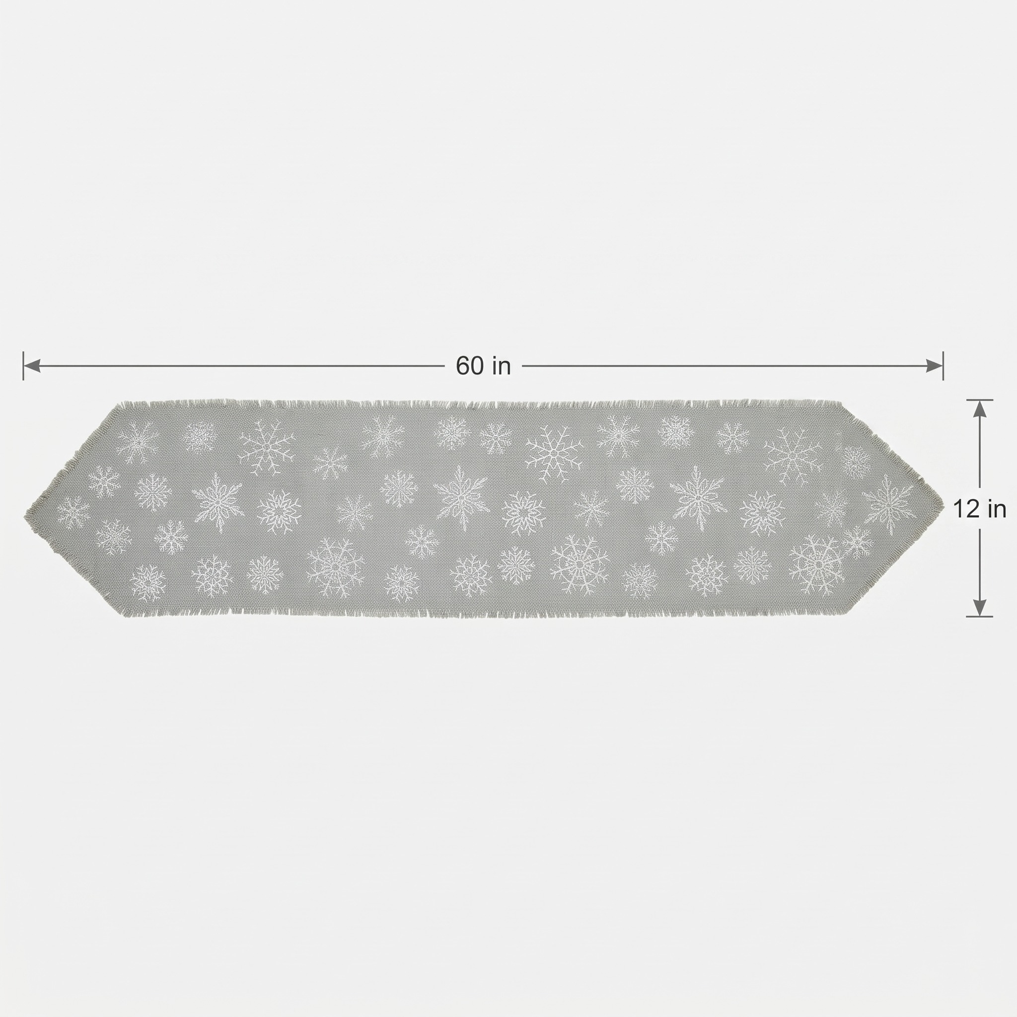 Snowflake Table Runner with Fringed Cotton Burlap — Dove Gray / 12 x 60 in, photo 7 of 8