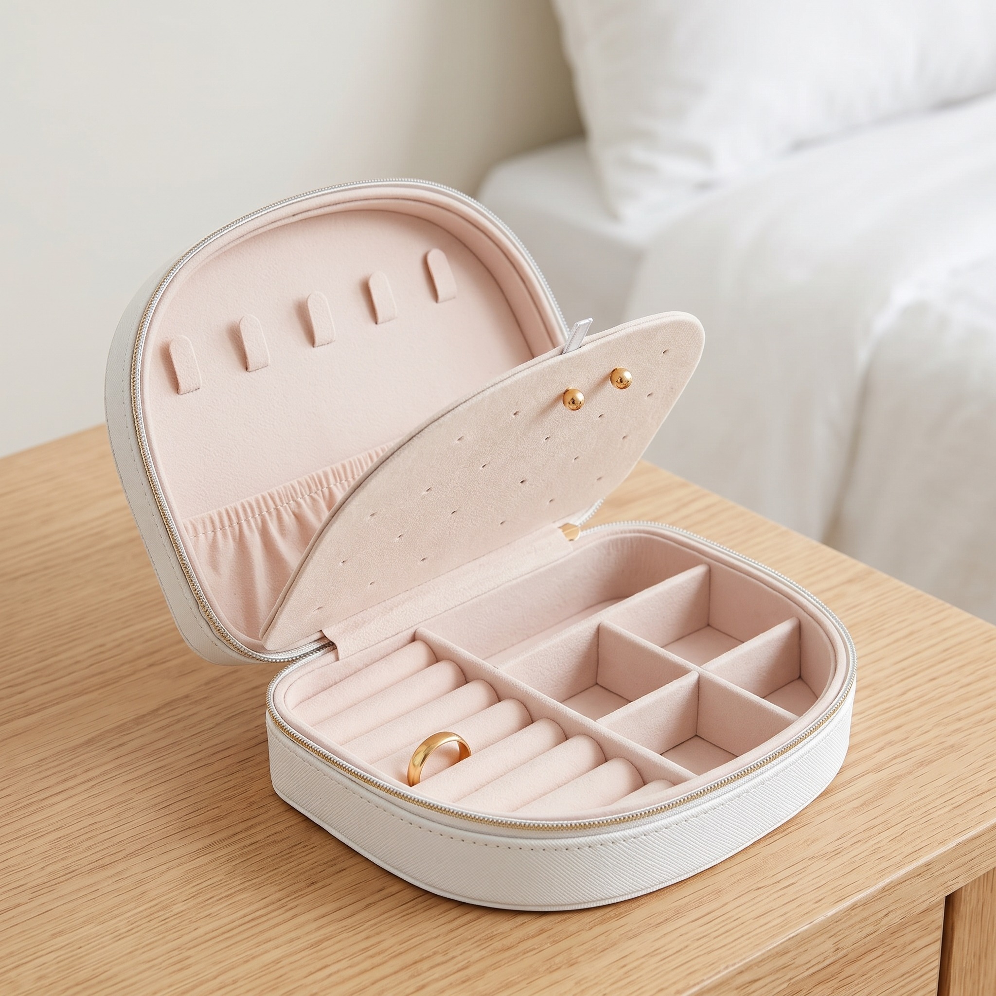 Travel Jewelry Box with Dividers, Faux Leather — White / Medium - No Mirror, photo 7 of 7