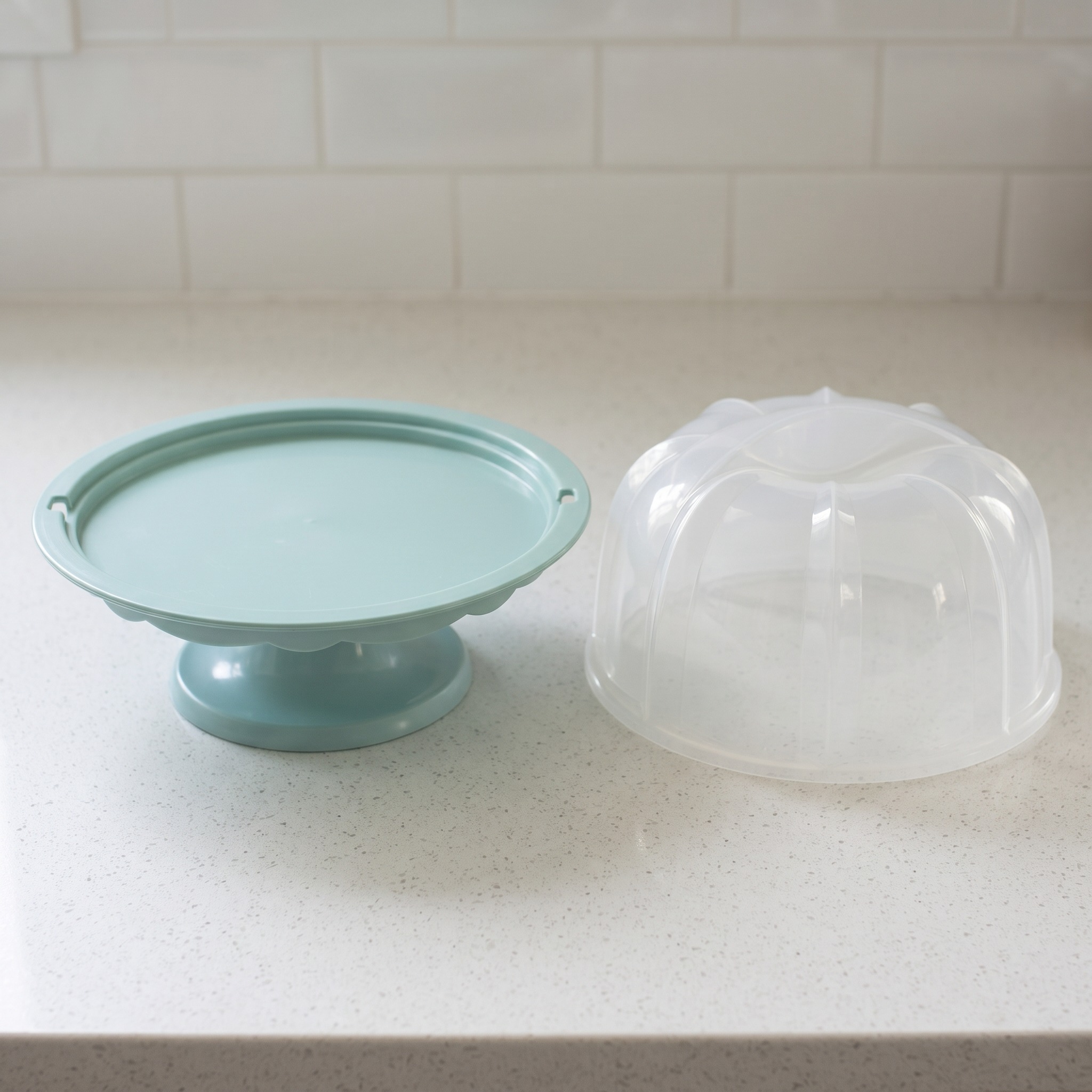 13 in Cake Stand with Locking Dome, Plastic, Sea Glass, photo 4 of 5