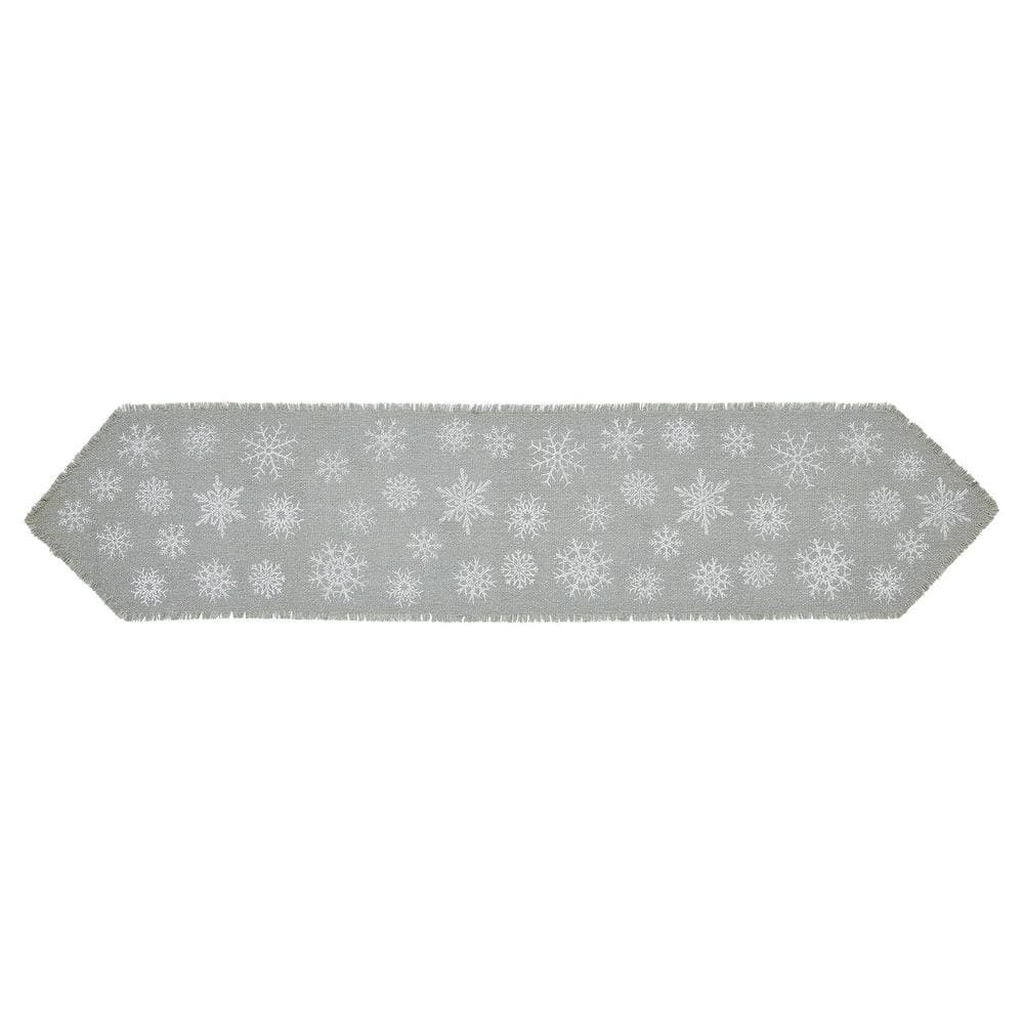 Snowflake Table Runner with Fringed Cotton Burlap — Dove Gray / 12 x 60 in, photo 8 of 8
