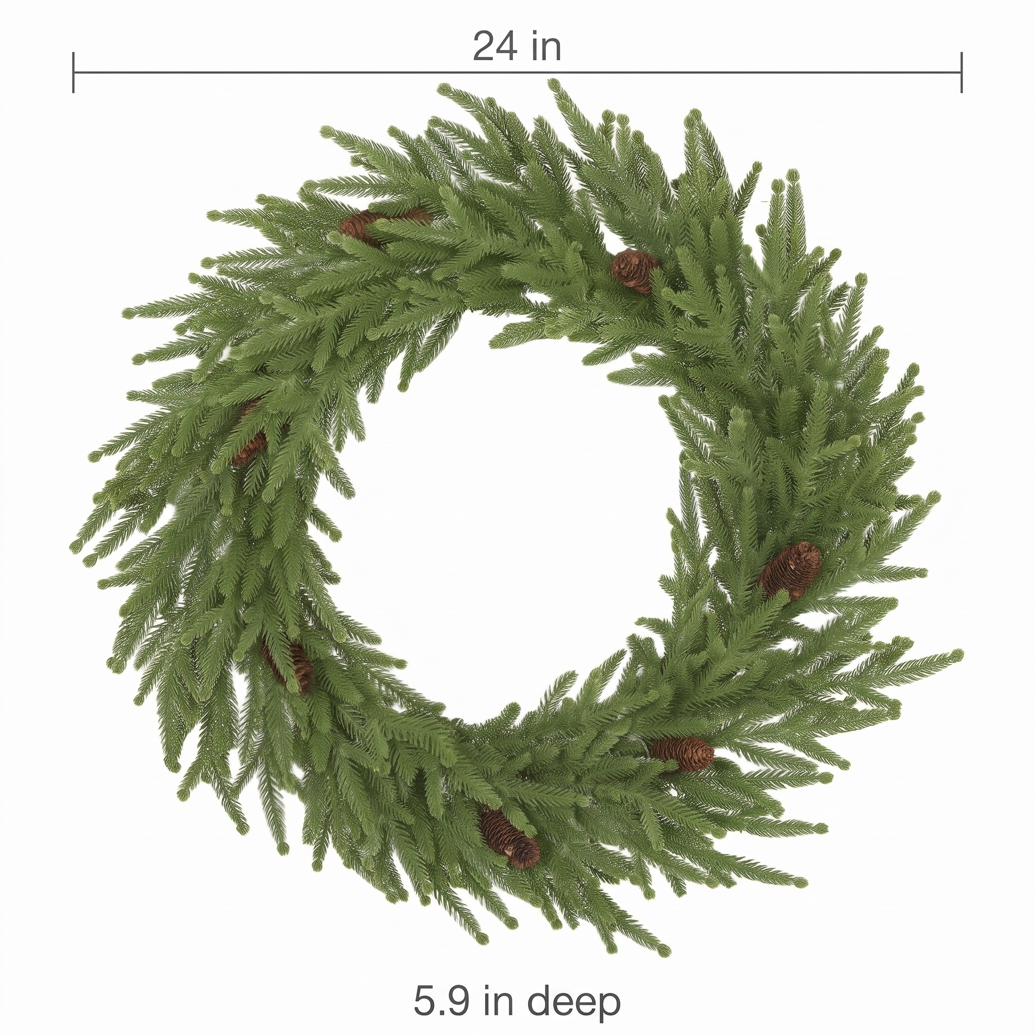 24 in Unlit Wreath with Norfolk Pine and Cones, Green, photo 2 of 5