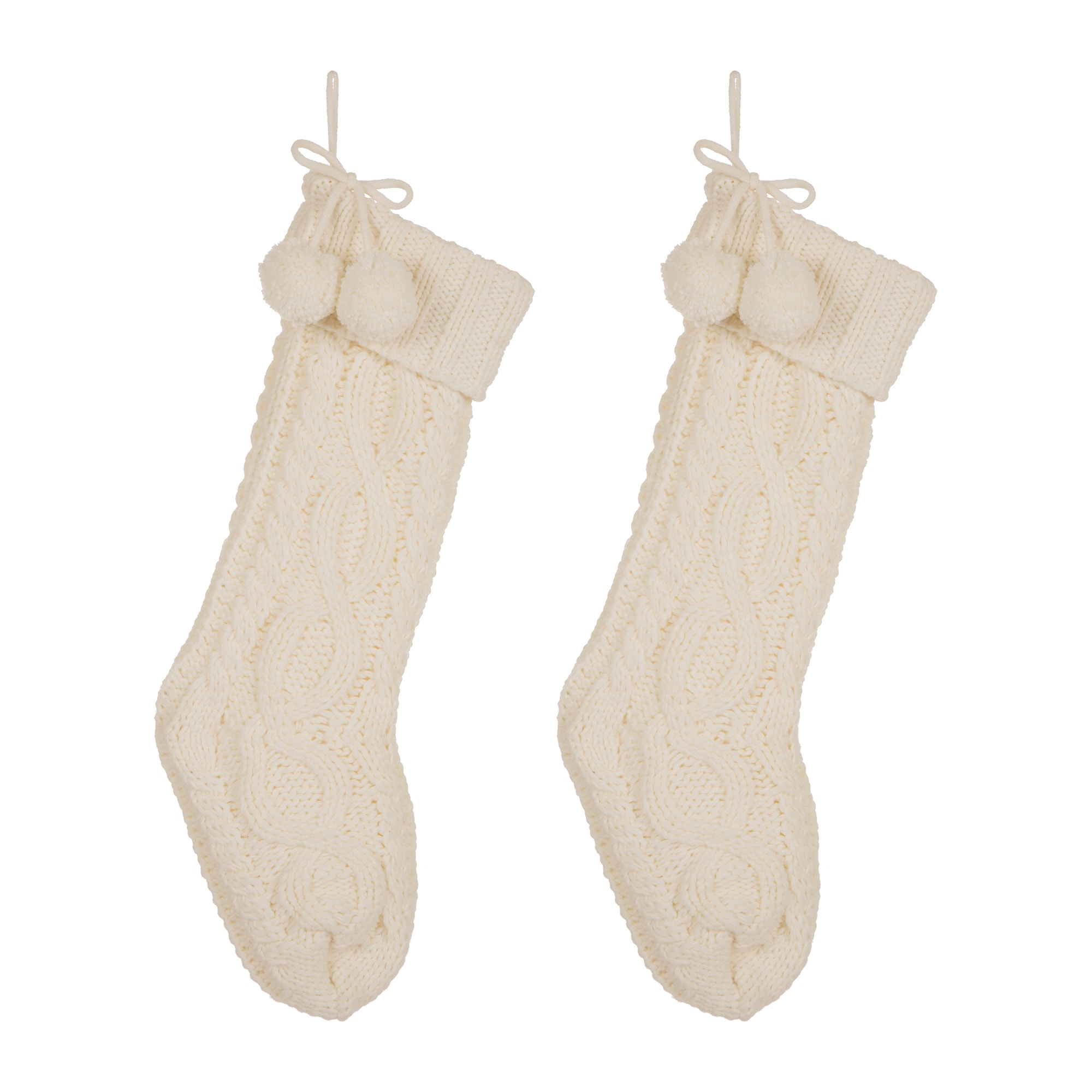 Cable Knit Christmas Stockings with Pom Poms, Set of 2, photo 3 of 7