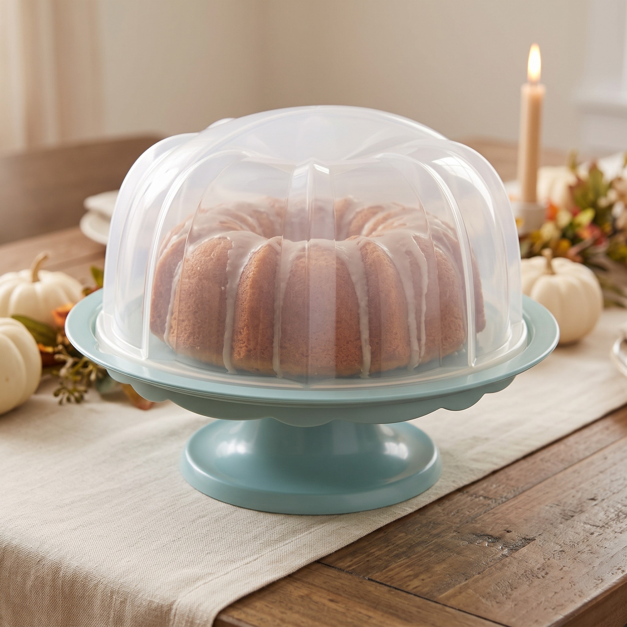 13 in Cake Stand with Locking Dome, Plastic, Sea Glass, photo 1 of 5