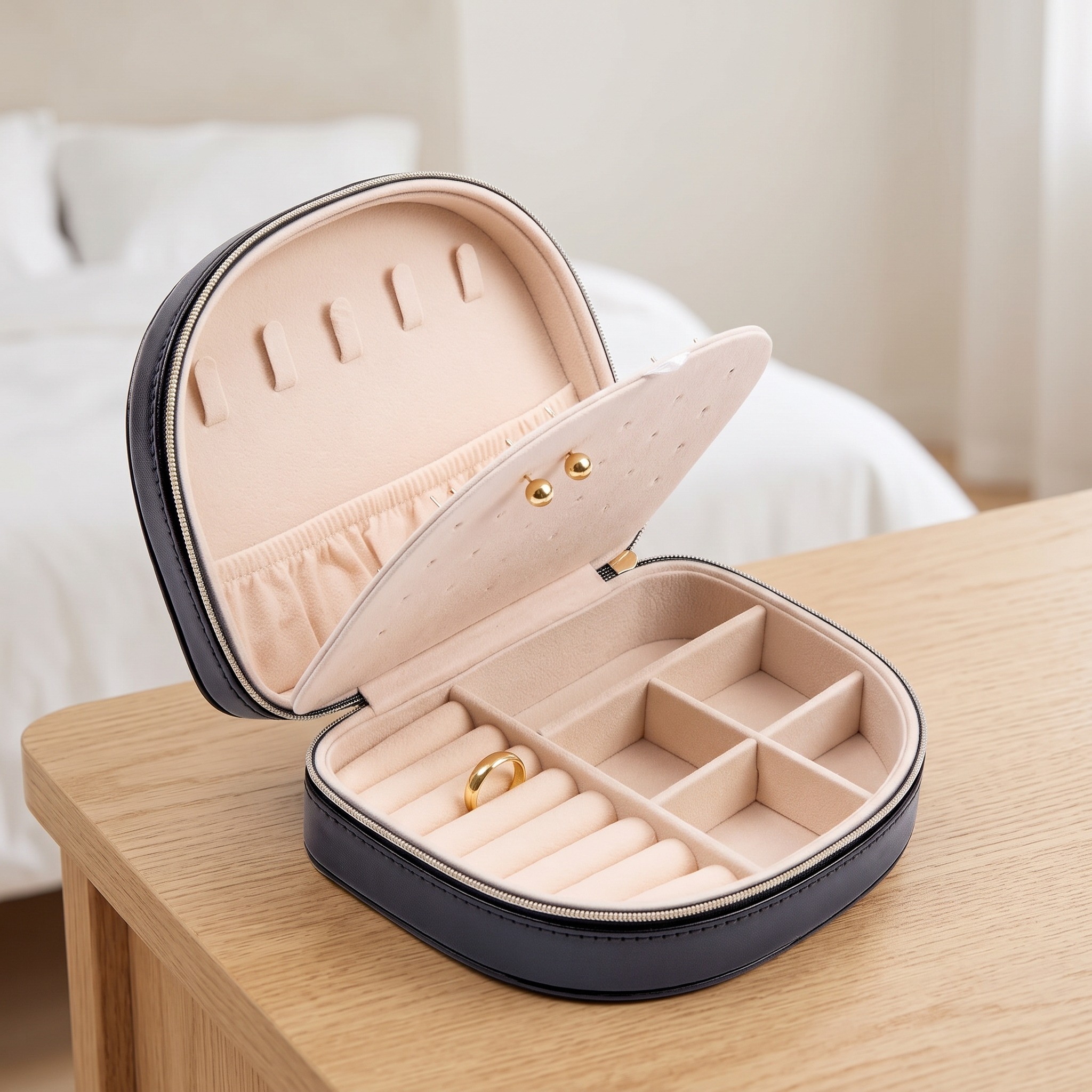 Travel Jewelry Box with Dividers, Faux Leather, photo 1 of 7