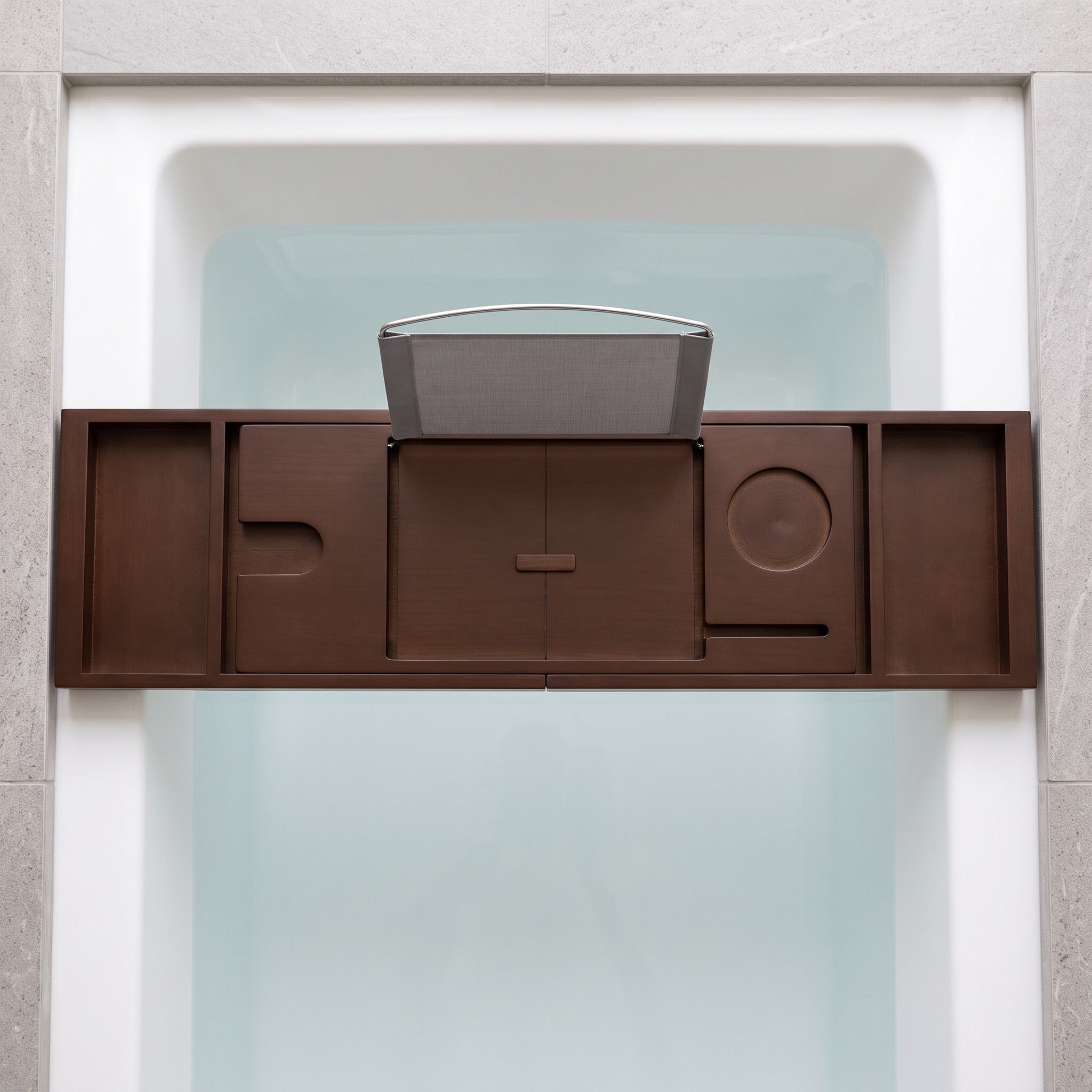 Foldable Bathtub Tray with Book Rest, Brown Bamboo, photo 3 of 5
