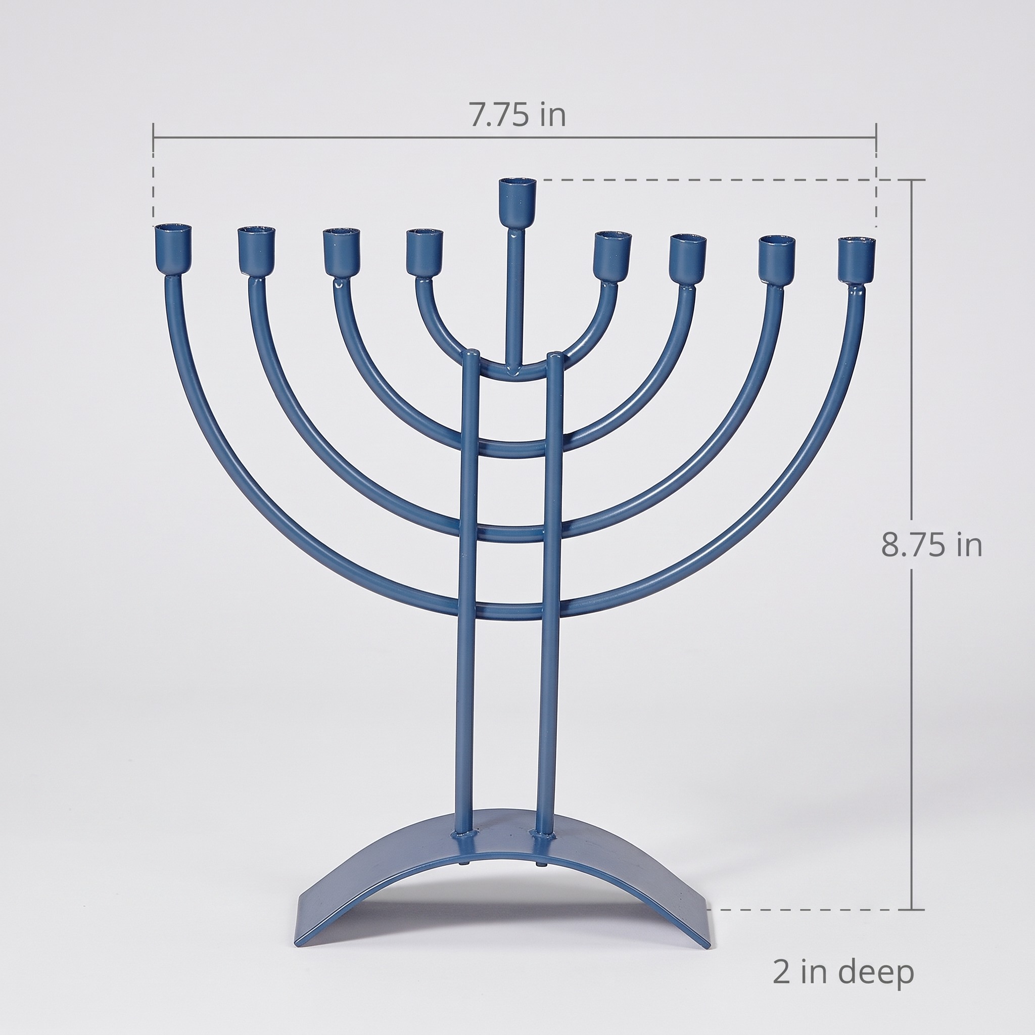 Steel Hanukkah Menorah with Curved Branches, Slate Blue, photo 2 of 5