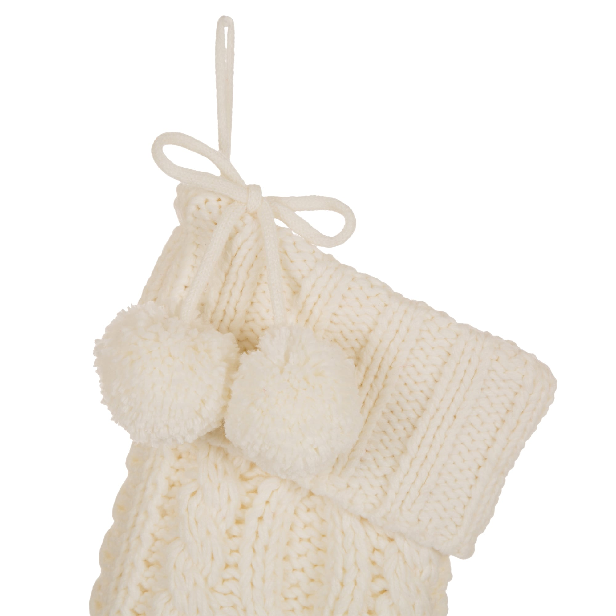 Cable Knit Christmas Stockings with Pom Poms, Set of 2, photo 4 of 7