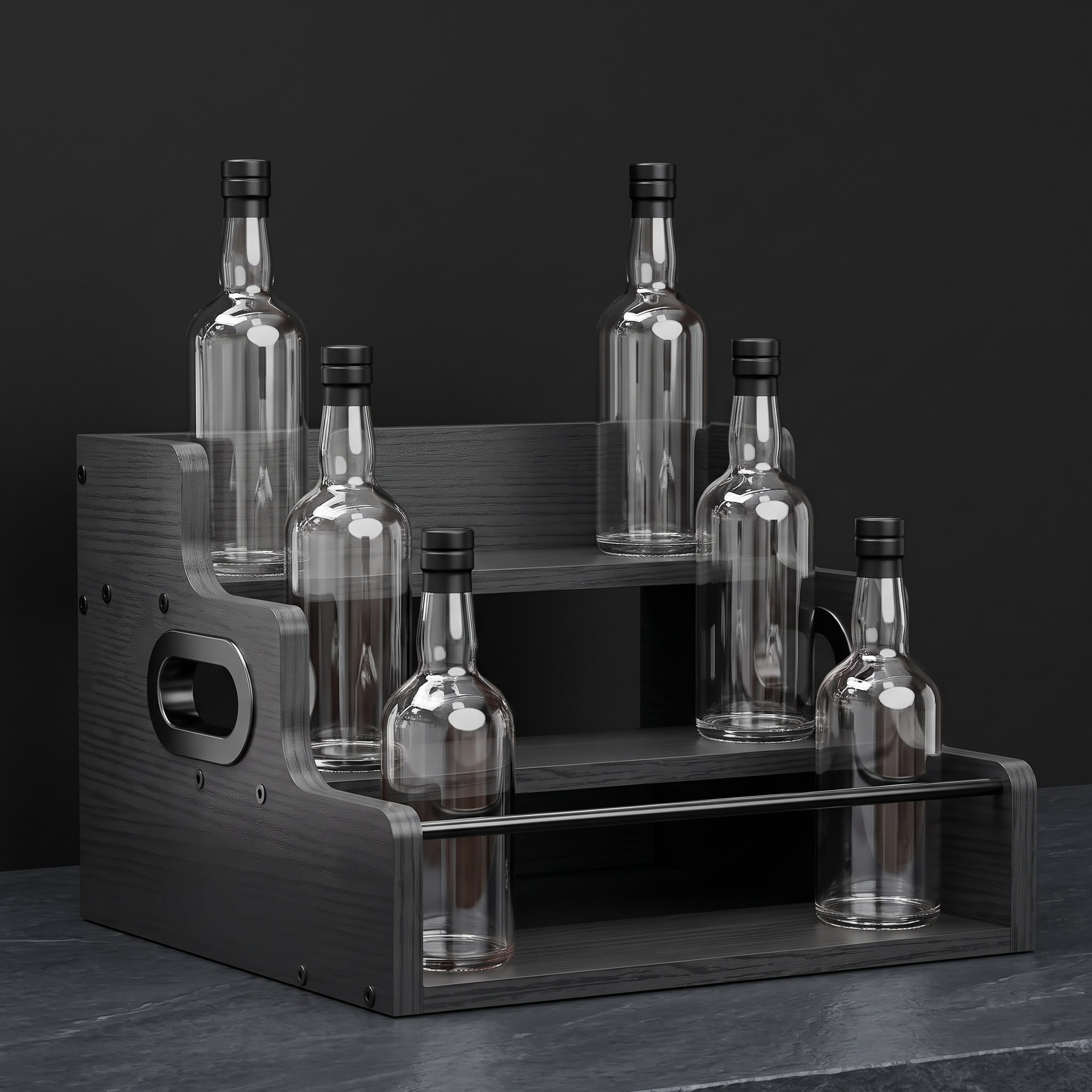 3-Tier Bottle Display Rack with Handles, Wood — Black, photo 6 of 6