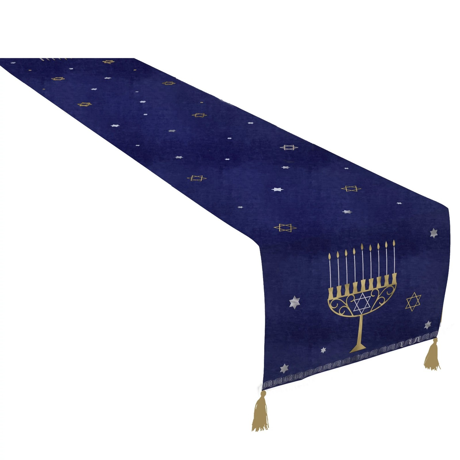 Hanukkah Table Runner with Tassels, 72 in Blue Fabric, photo 3 of 5