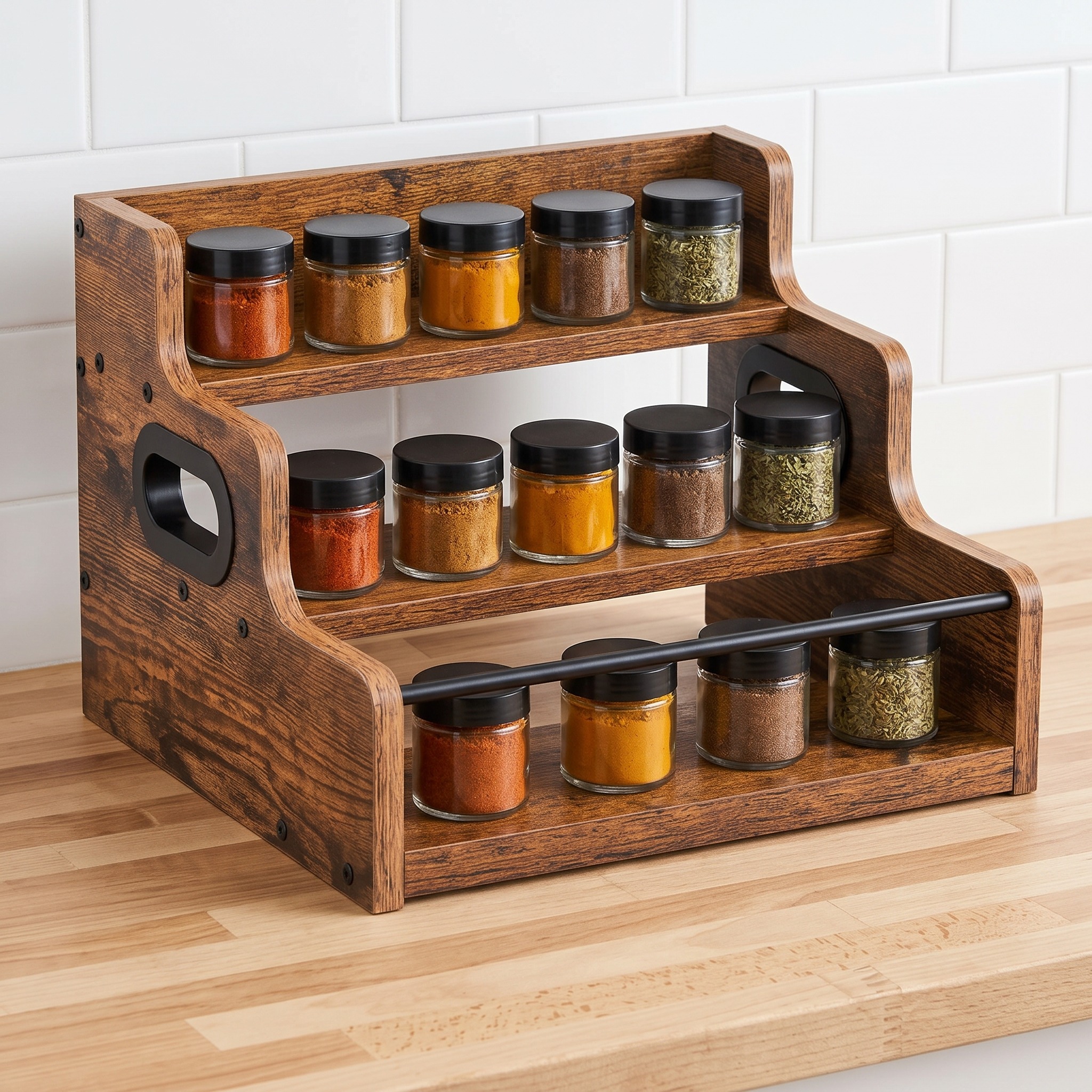 3-Tier Bottle Display Rack with Handles, Wood, photo 5 of 6