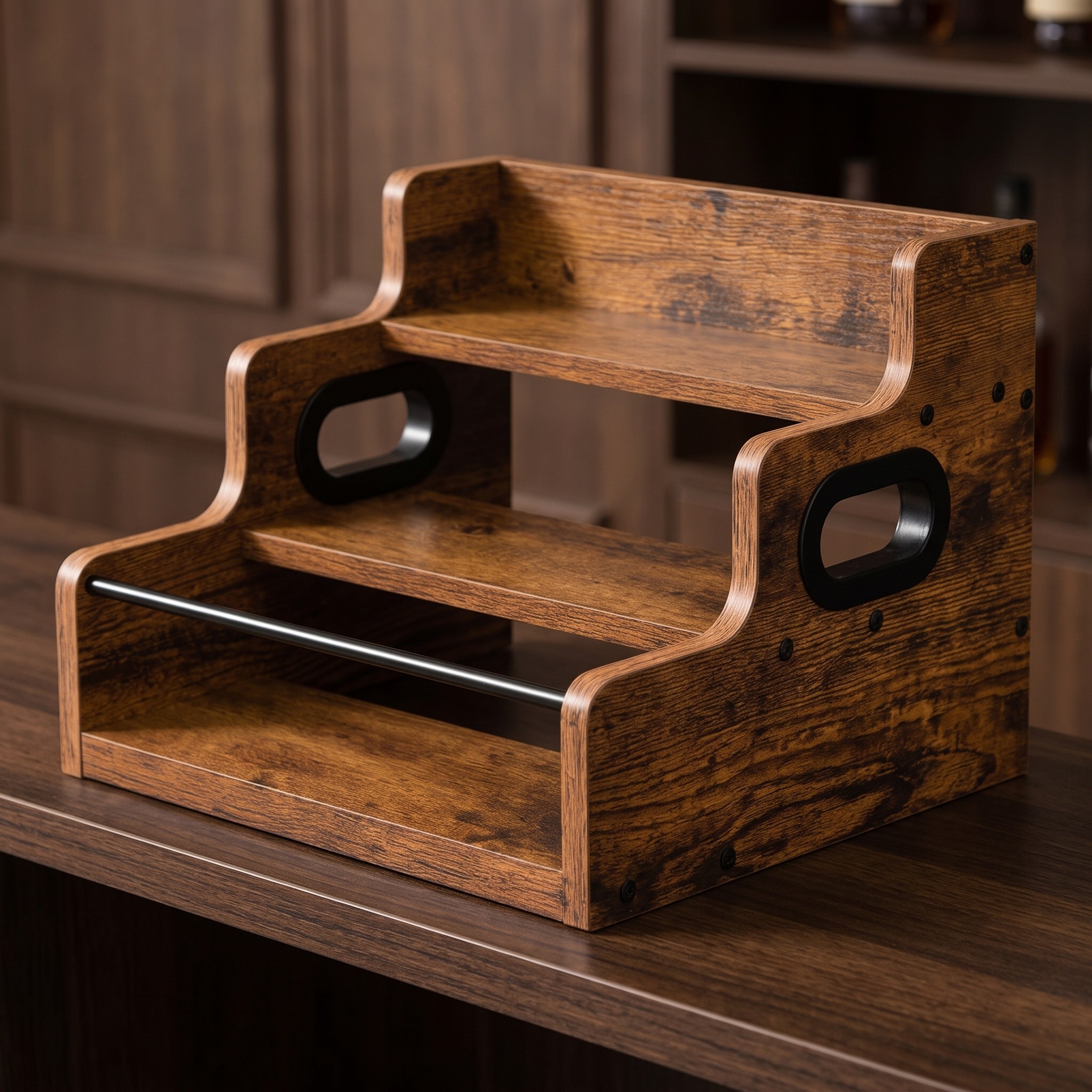 3-Tier Bottle Display Rack with Handles, Wood, photo 2 of 6