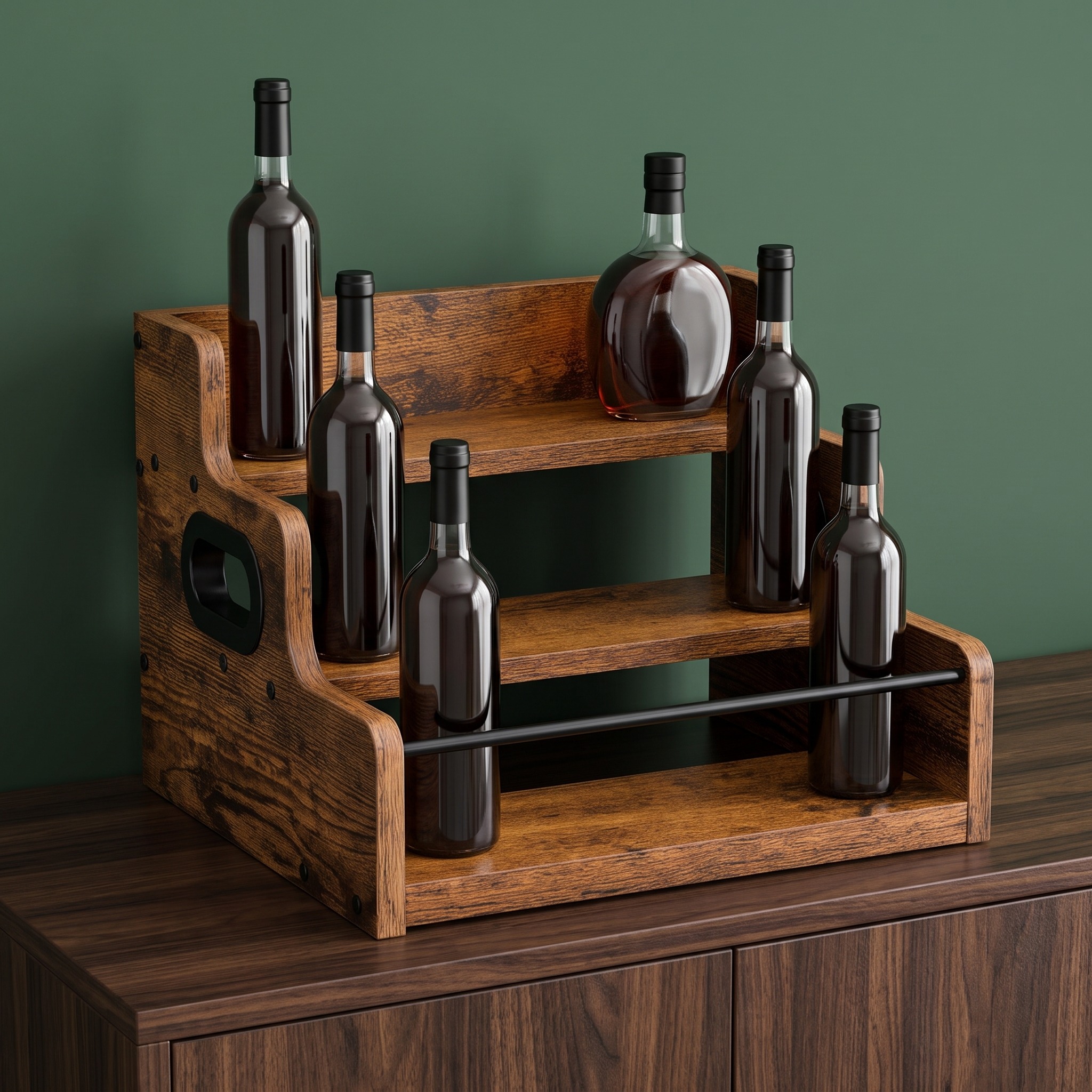 3-Tier Bottle Display Rack with Handles, Wood, photo 4 of 6