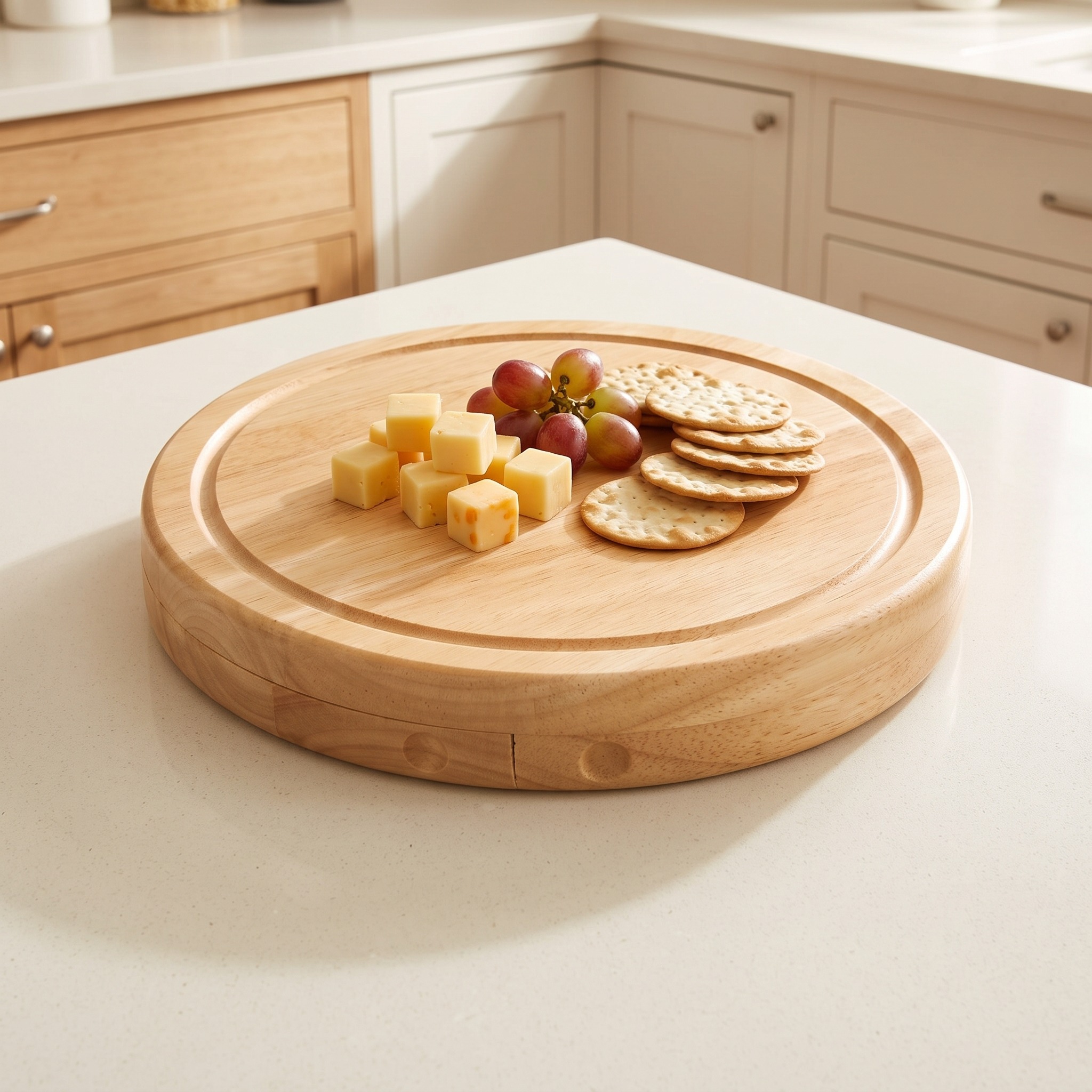 Round Cheese Board with Hidden Tools, 10 in, Rubberwood, photo 3 of 5