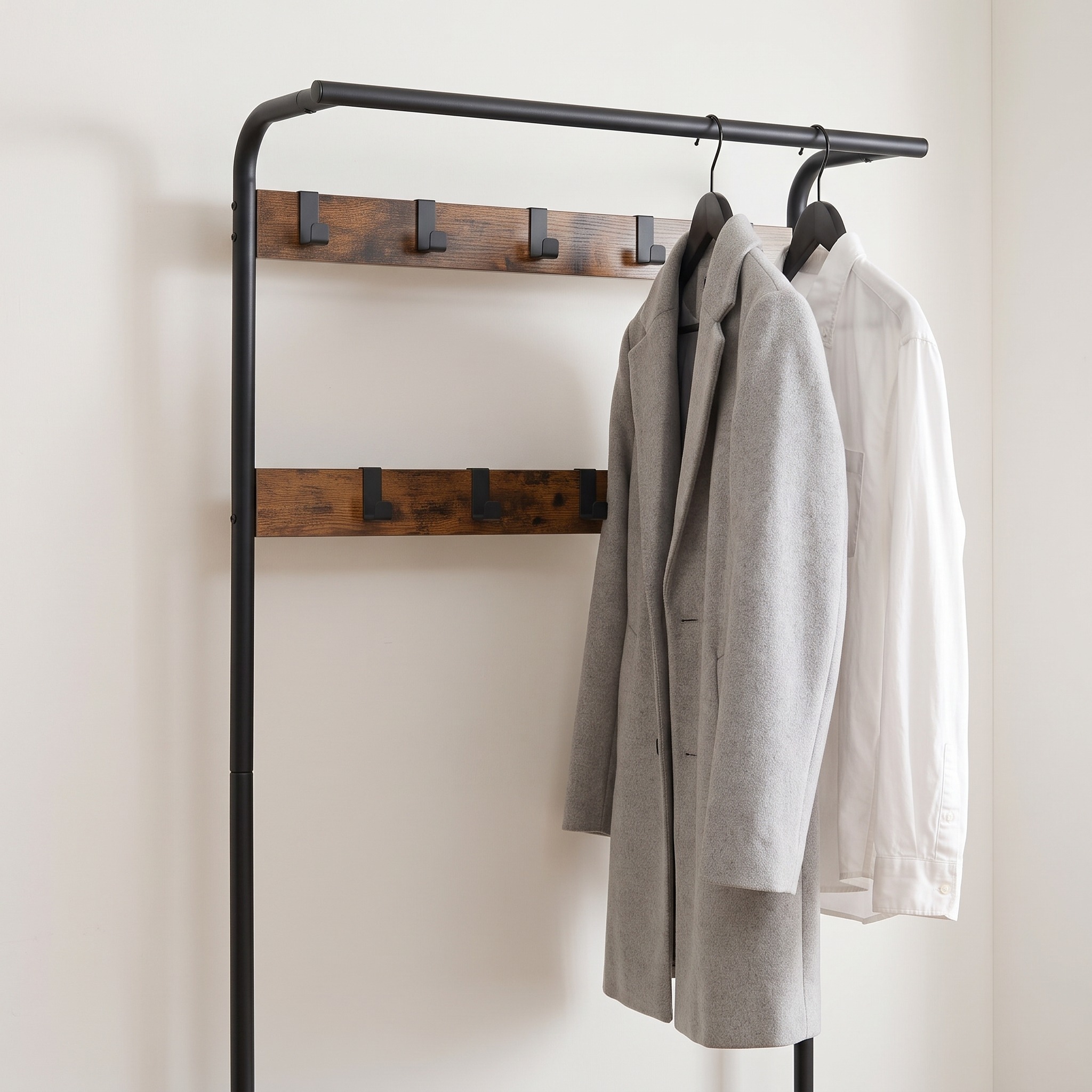 Hall Tree with Shoe Bench and 9 Hooks, Rustic Brown and Black, photo 4 of 5