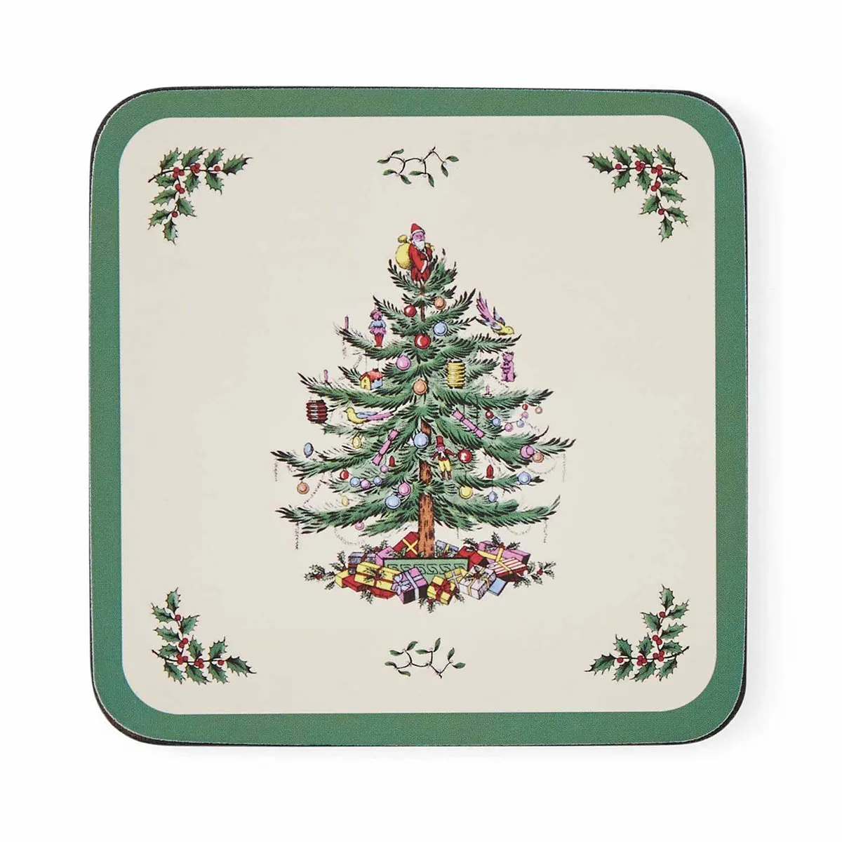 Cork-Back Christmas Tree Coaster Set of 6, 4 in, Cream & Green, photo 4 of 5