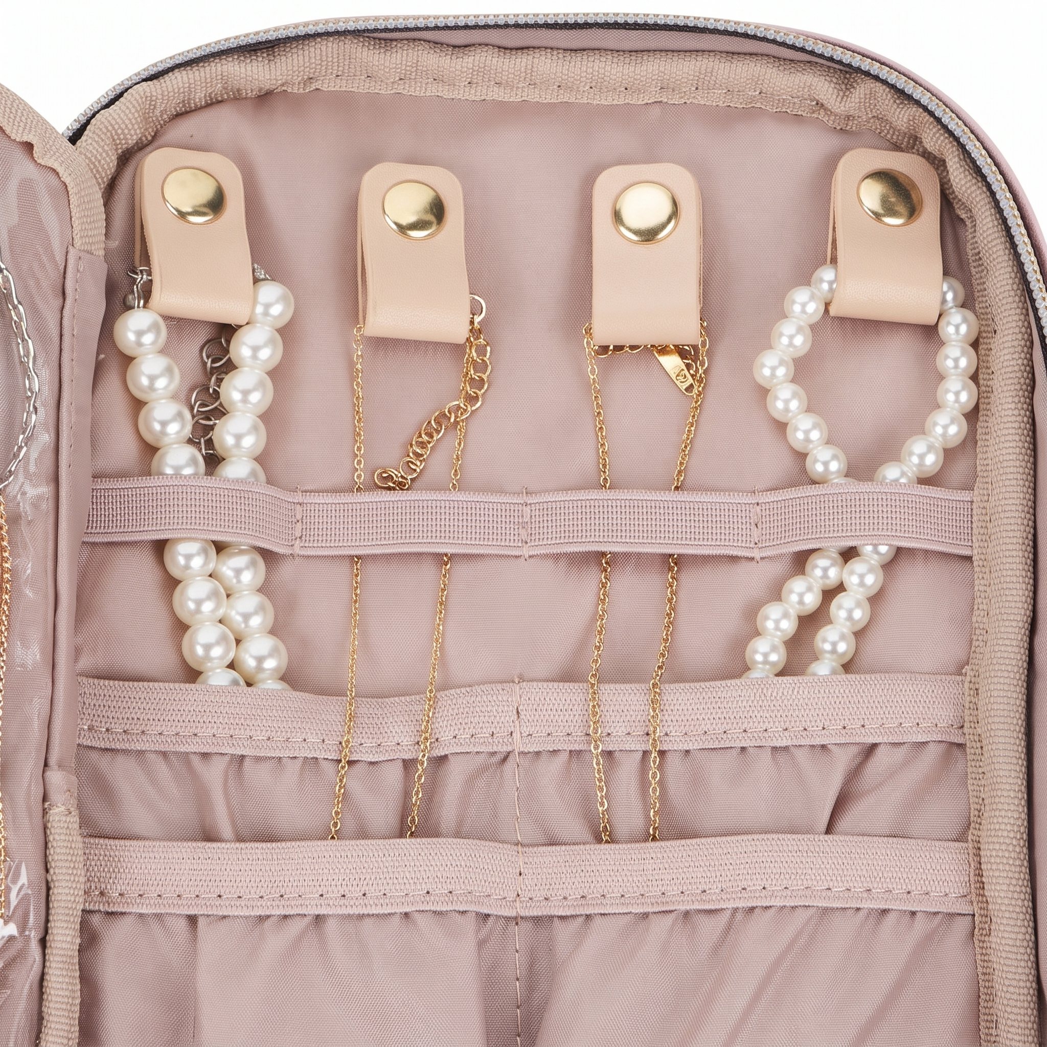Travel Jewelry Folio, 9.5 in, Clear Pockets, Pink, photo 3 of 5