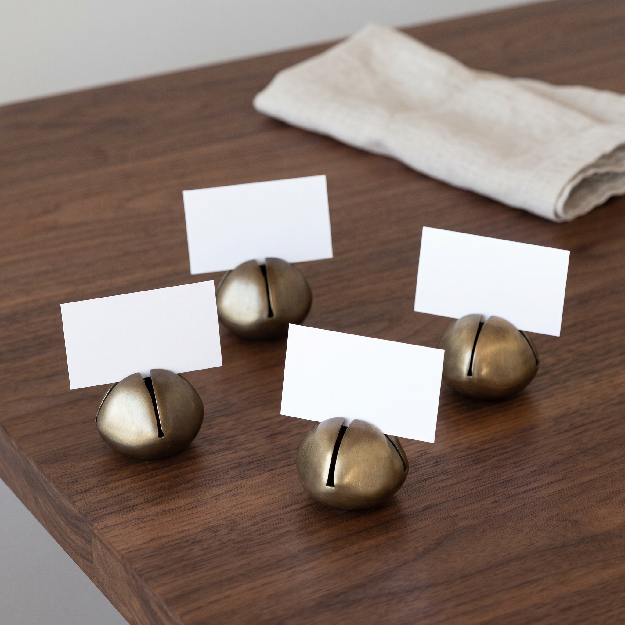 Bell Place Card Holders, Set of 4, Antique Brass Finish, photo 3 of 5