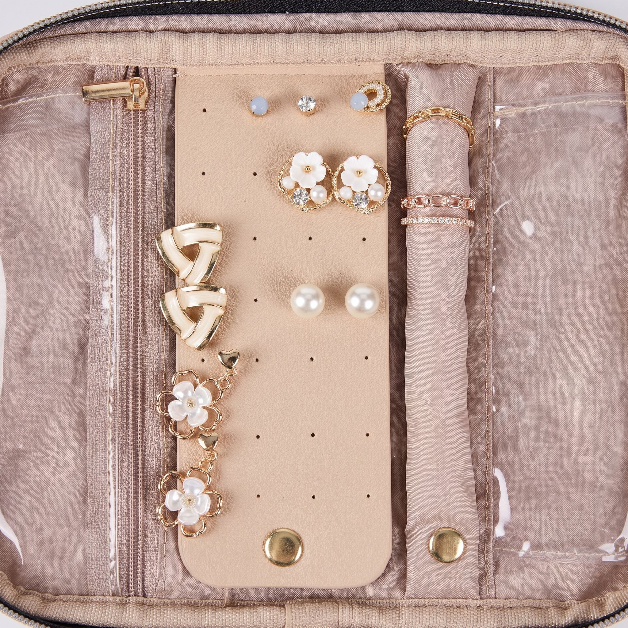 Travel Jewelry Folio, 9.5 in, Clear Pockets, Pink, photo 4 of 5