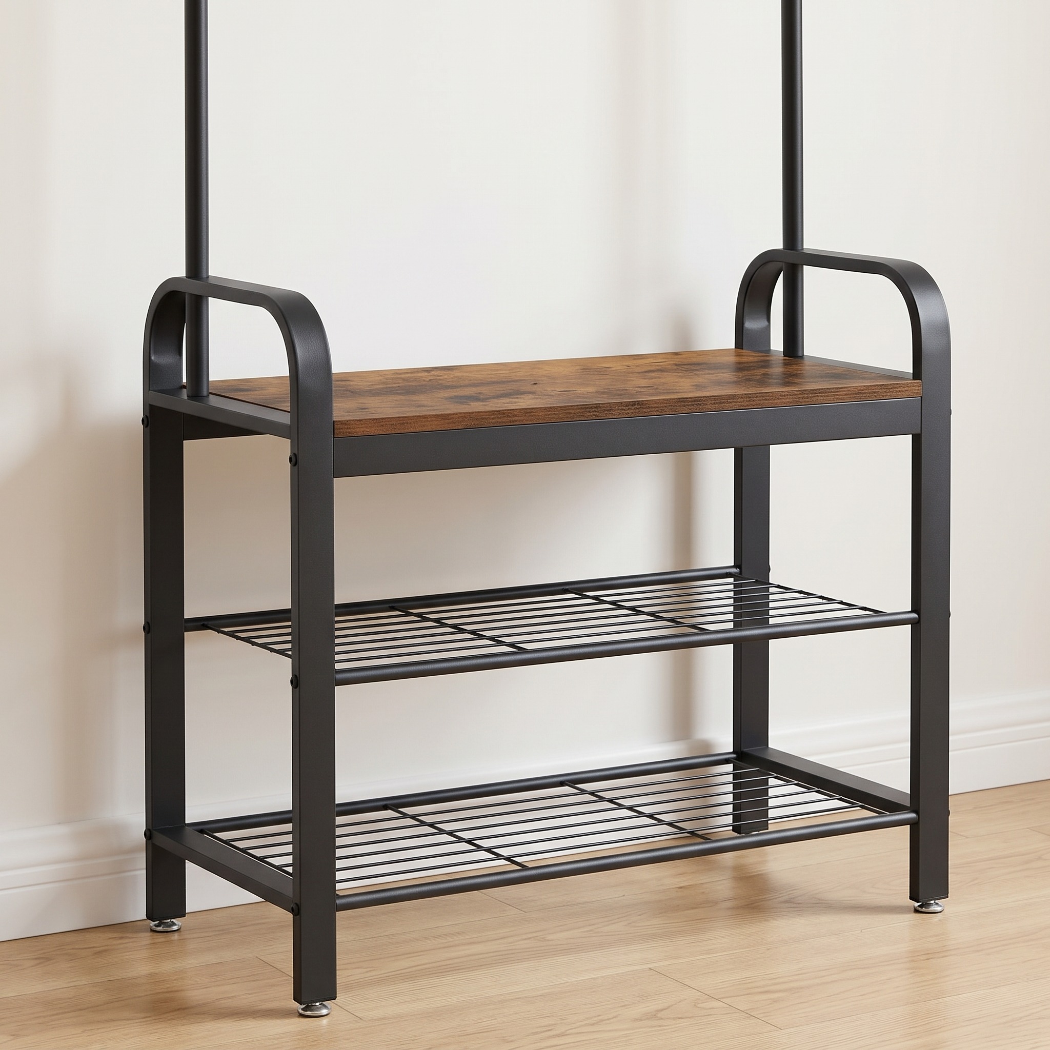 Hall Tree with Shoe Bench and 9 Hooks, Rustic Brown and Black, photo 5 of 5